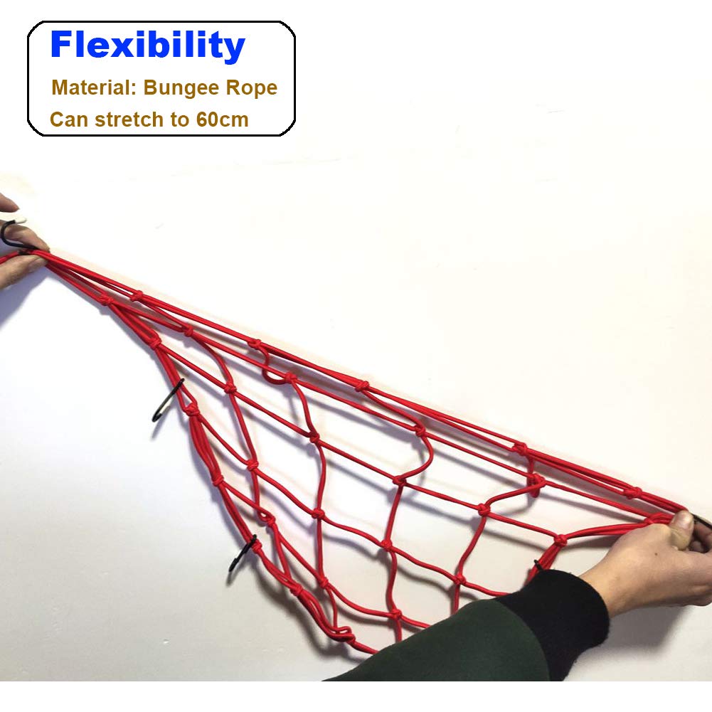 2 Pcs Cargo Net,11.8 Inch X11.8 Inch Elastic Rack Storage Net With 6 Adjustable Hooks For Bike Bicycle Motorcycle (Red)