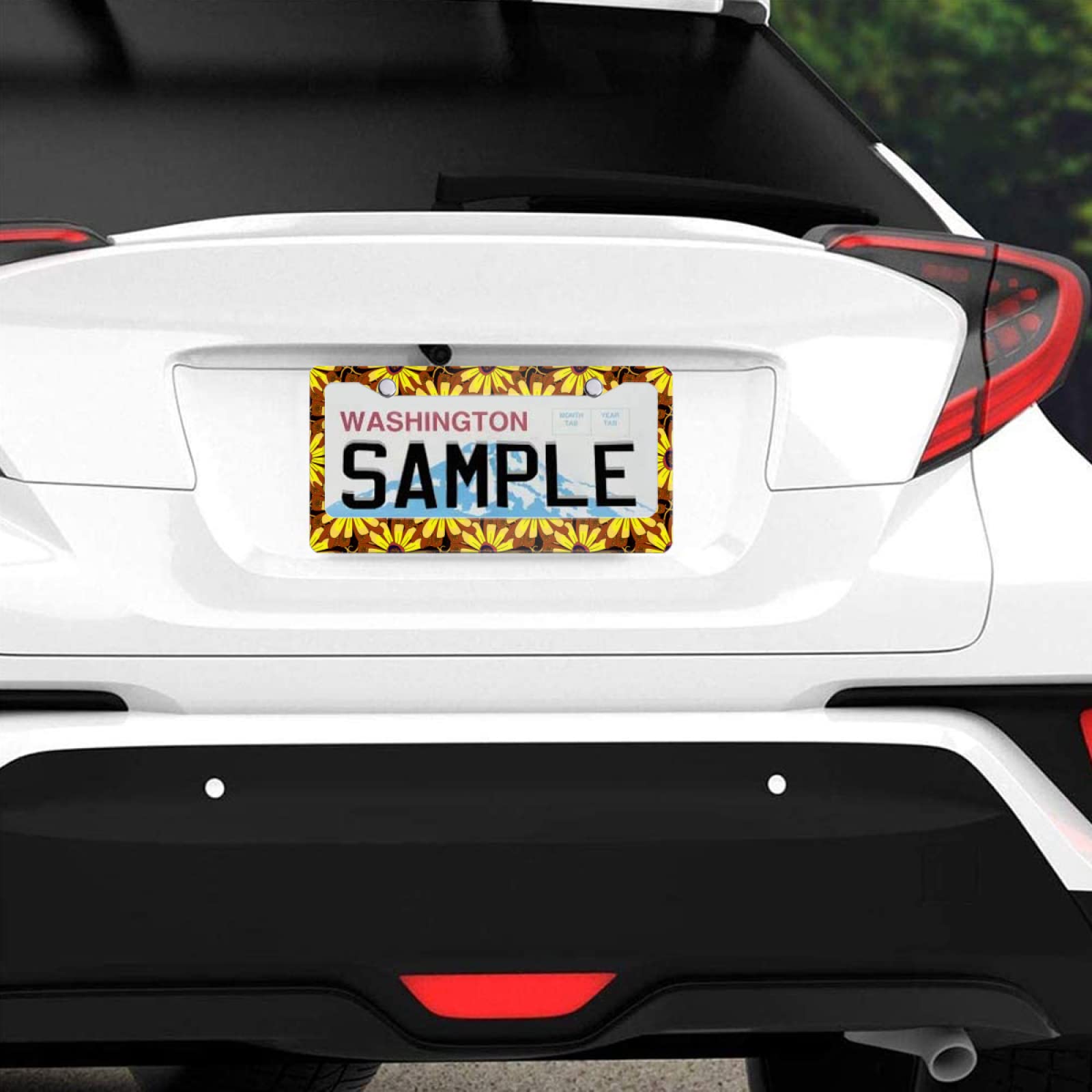 Meikosks Sunflower License Plate Frame,Metal Aluminum Car Cover Tag Holder Frames Cute Floral,2 Holes with Screw Caps for Women