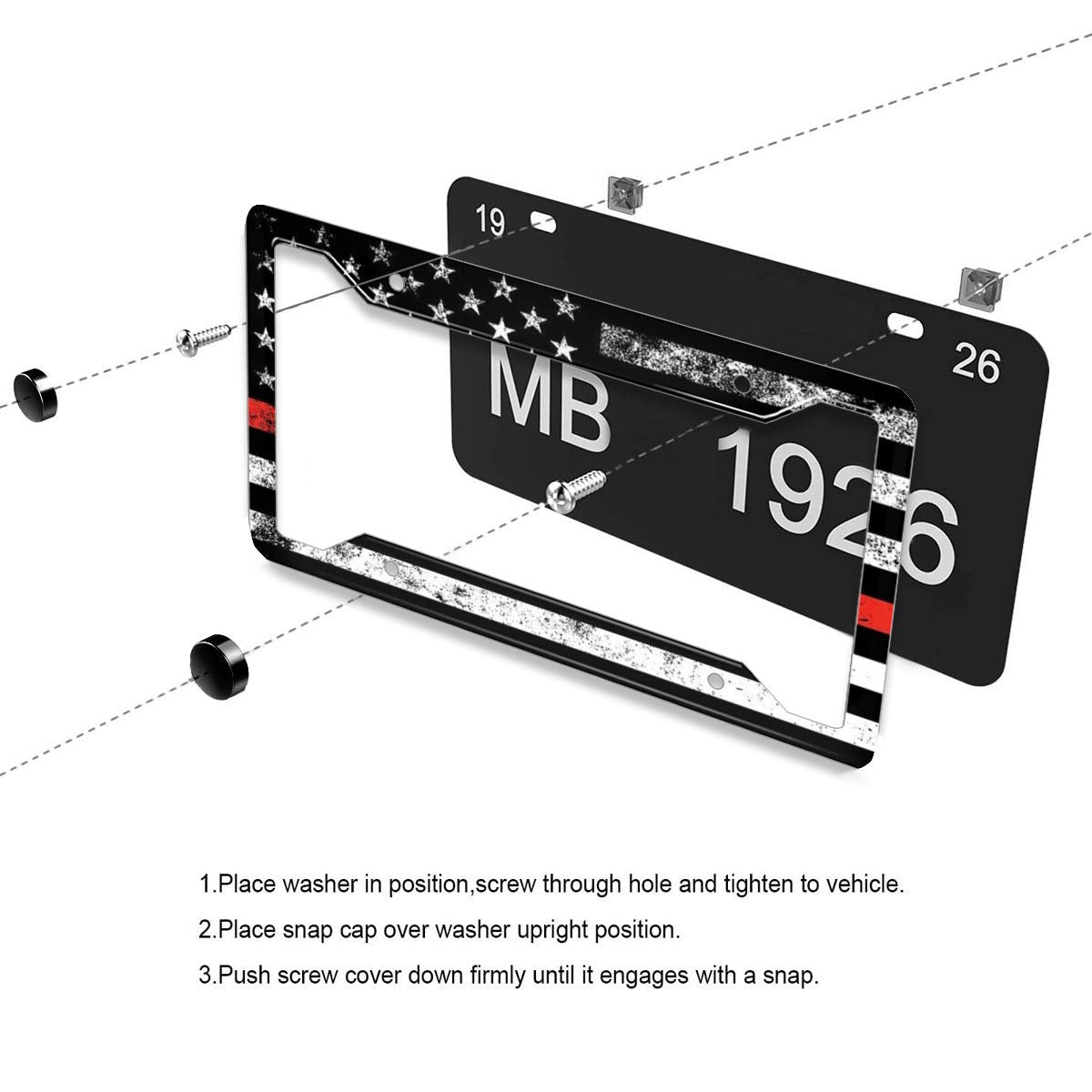 Personalized License Plate Frame Metal Aluminum Red Line Flag Firefighters License Plate Cover Car Tag Holder With 4 Holes And Screws For Women Men Auto For Usa Canada Vehicles Standard(12X6)