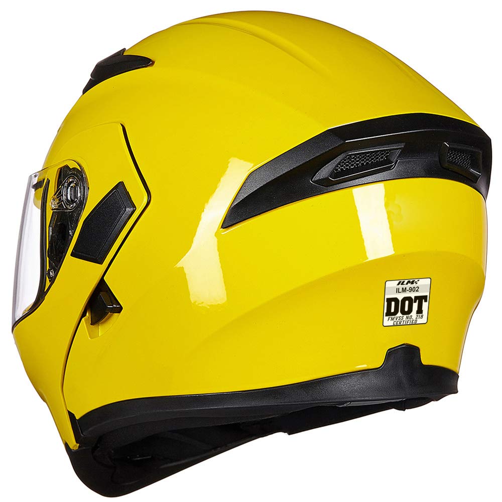 Ilm Motorcycle Dual Visor Flip Up Modular Full Face Helmet Dot 6 Colors Model 902 (Xl, Yellow)