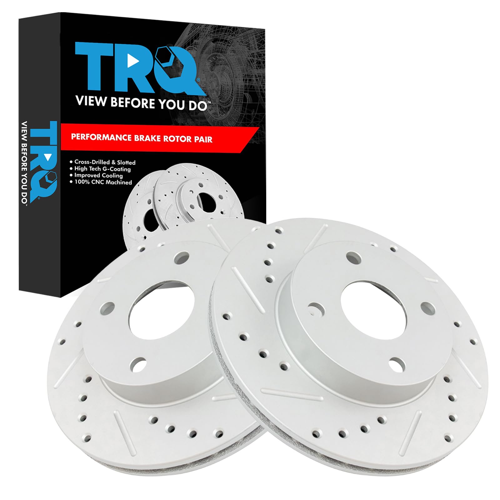 Trq Front Performance Brake Rotors Set Premium G-Coated Cross Drilled & Slotted Compatible With 1990-1993 Mazda Miata