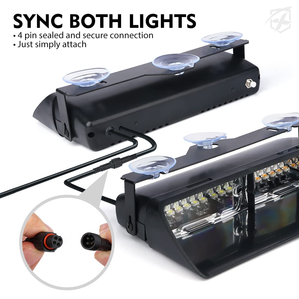 Xprite Red Blue Led Dual Windshield Strobe Lights - 32 Leds, 23 Modes, W/Suction Cups | Dash Visor Safety Warning For Law Enforc