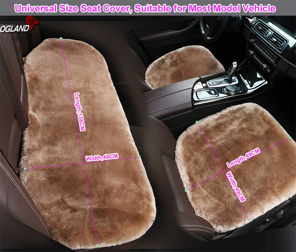 OGLAND Fluffy Sheepskin Car Back Seat Cover, Alpine Green, 17x53 inches, Non-Slip Wool Cushion, Model OG-SC-DP