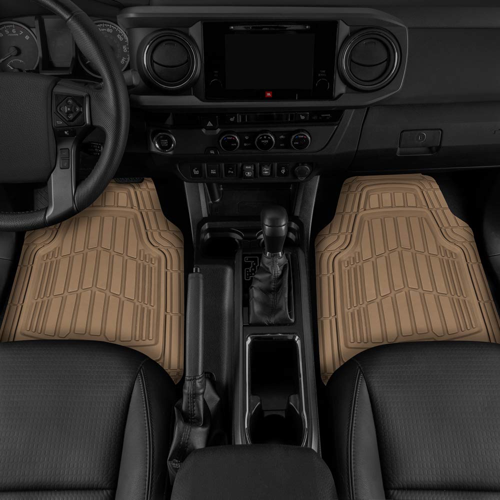 CAT ToughRide Heavy-Duty 4 Piece Rubber All Season Floor Mats for Car Truck Van SUV, Beige - Premium Trim to Fit Car Floor Mat,