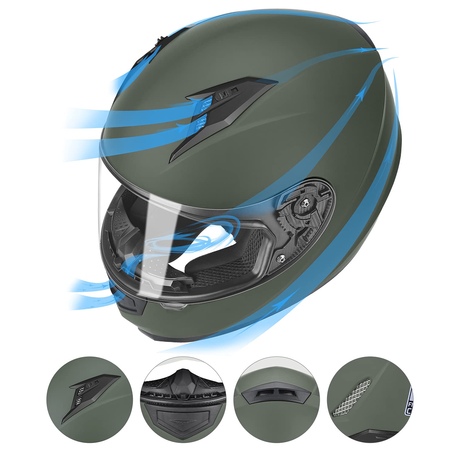 GLX GX11 Full Face Motorcycle Helmet - Lightweight, DOT Approved, X-Large, Camo, with Extra Tinted Visor