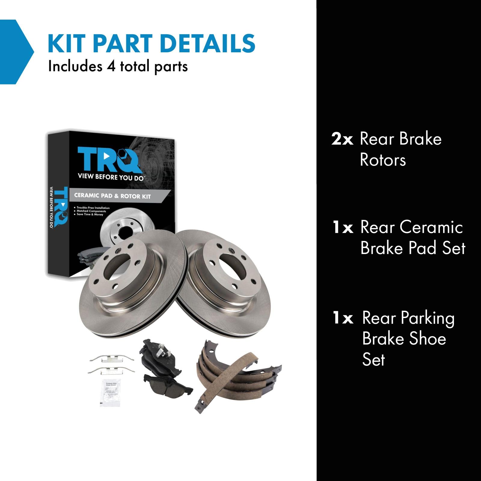 Trq Rear Brake Pad & Rotor Kit Brake Pads Brake Rotor Parking Brake Shoe Set Ceramic Compatible With 2012-2013 Bmw 328I