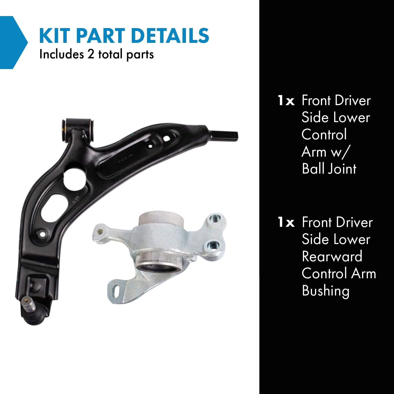 TRQ Front Left Lower Control Arm with Ball Joint, Alloy Steel, Unfinished, Model PSA31049, Compatible with 2020-2021 BMW 228i xDrive