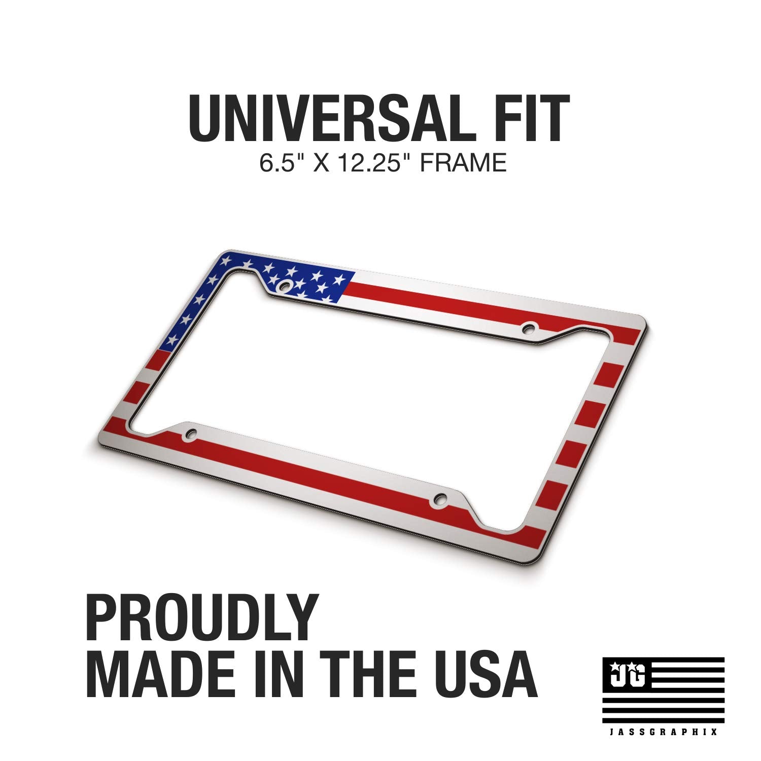 American Flag License Plate Frame - Red White And Blue On White - Tactical- Car Tag Frame Usa America