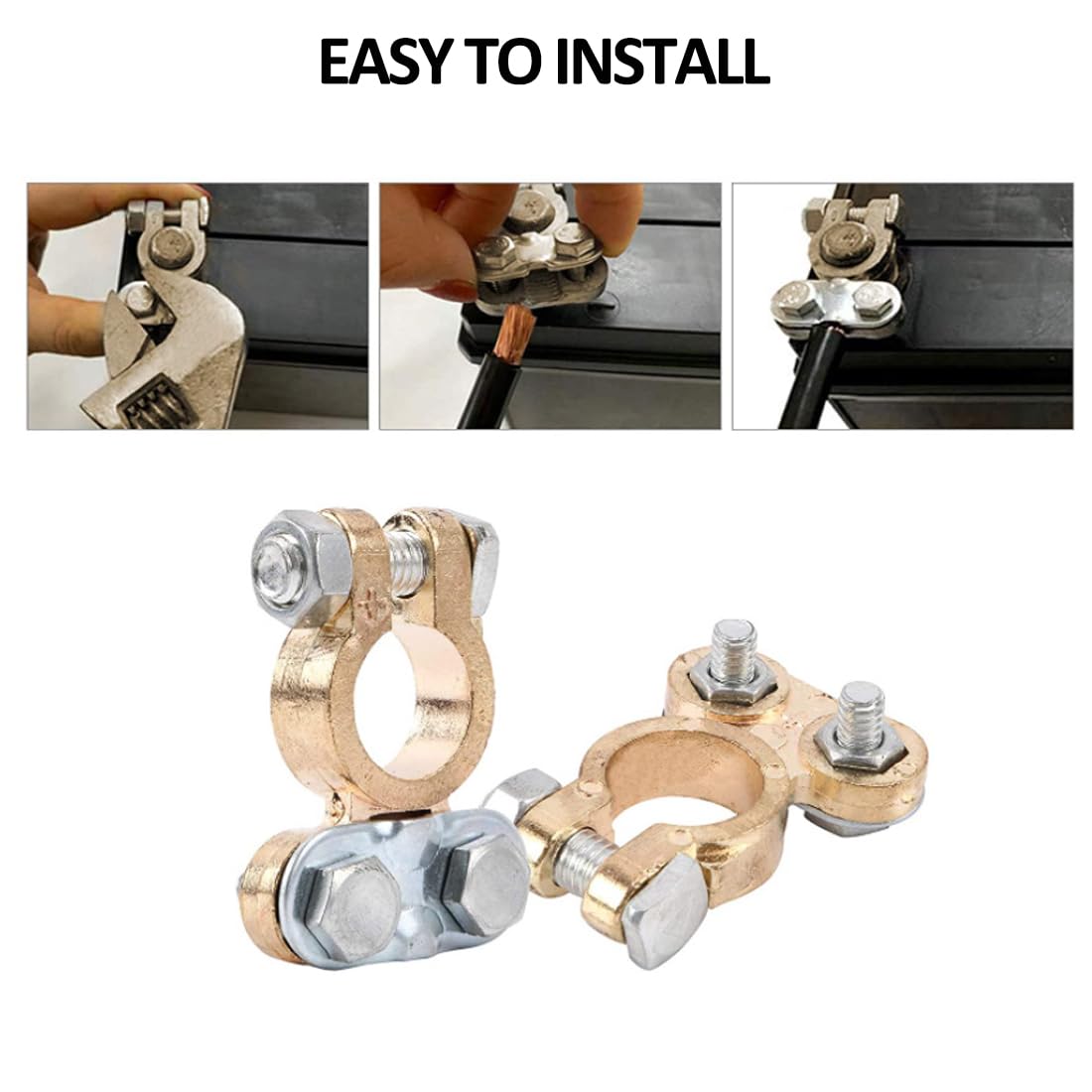 Tnisesm 1Pair Positive Negative Battery Terminal Set, Brass Battery Terminals Connectors Clamps with Battery Terminal Washers fo