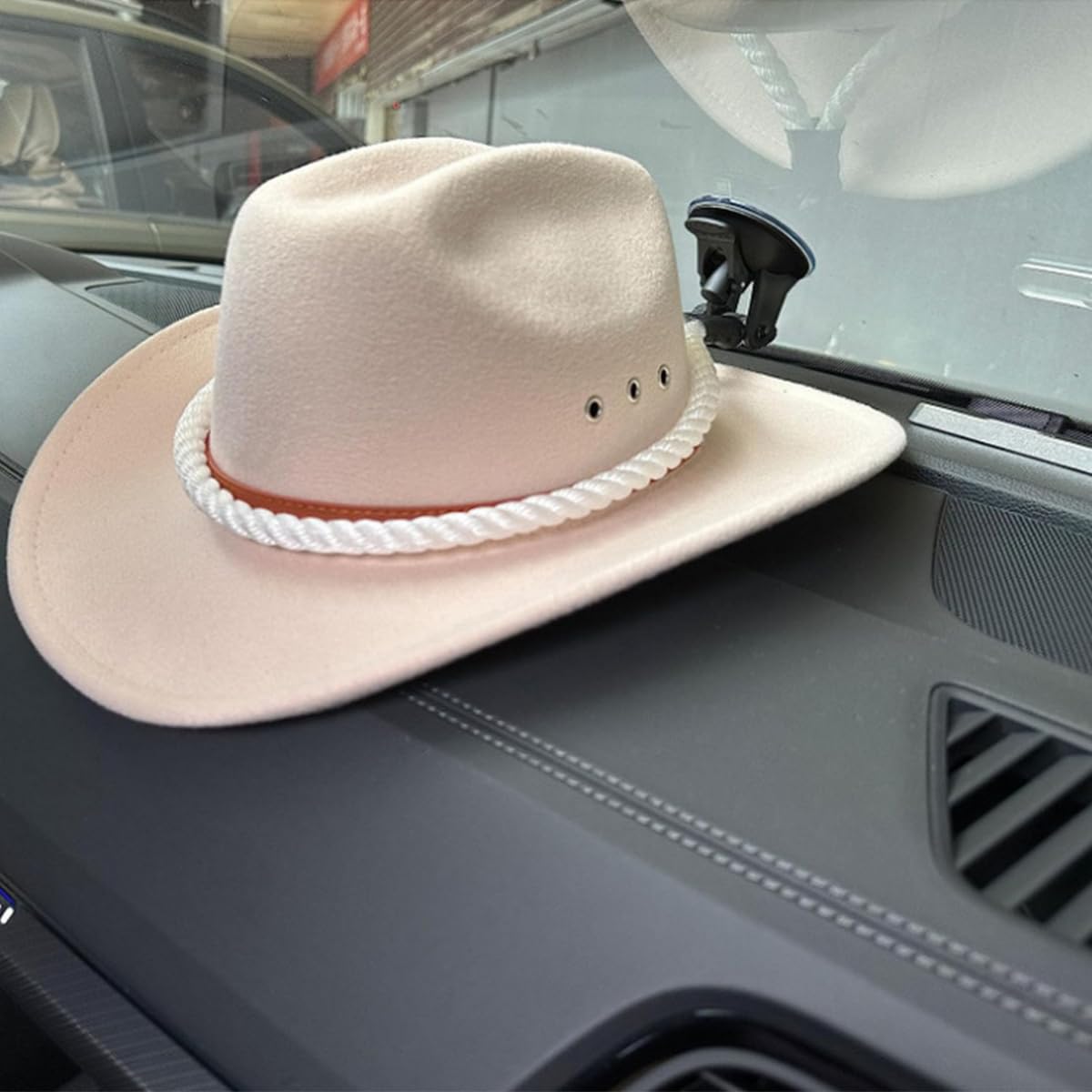 Zipelo Hat Mounts For Car, Cowboy Hat Holder Rack With Suction Cup And Handmade Rope, Car Accessories, Universal Cowboy Hat Hanger For Suv Truck Vehicle Home, Keeps Your Hat On The Dash (Black)
