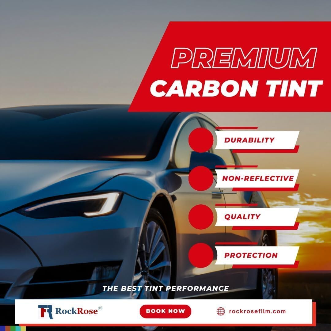 Rockrose Charcoal 2Ply Premium Carbon 1% Vlt Car Tint 24 In X 100Ft Professional Window Tint Heat, Uv, And Irr Block Tint For Ca