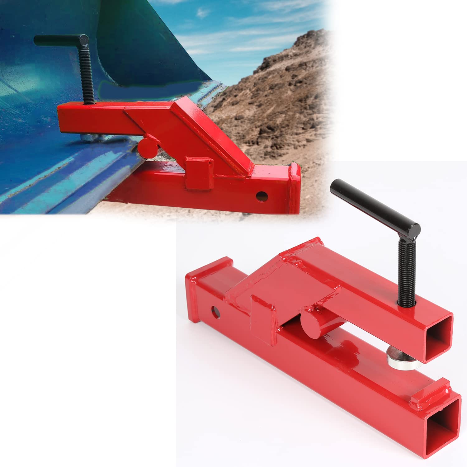 ECOTRIC Clamp On Trailer Hitch 2'' Ball Mount Receiver Adapter Bucket Trailer Hitch Competible with Deere Bobcat Tractor Bucket 