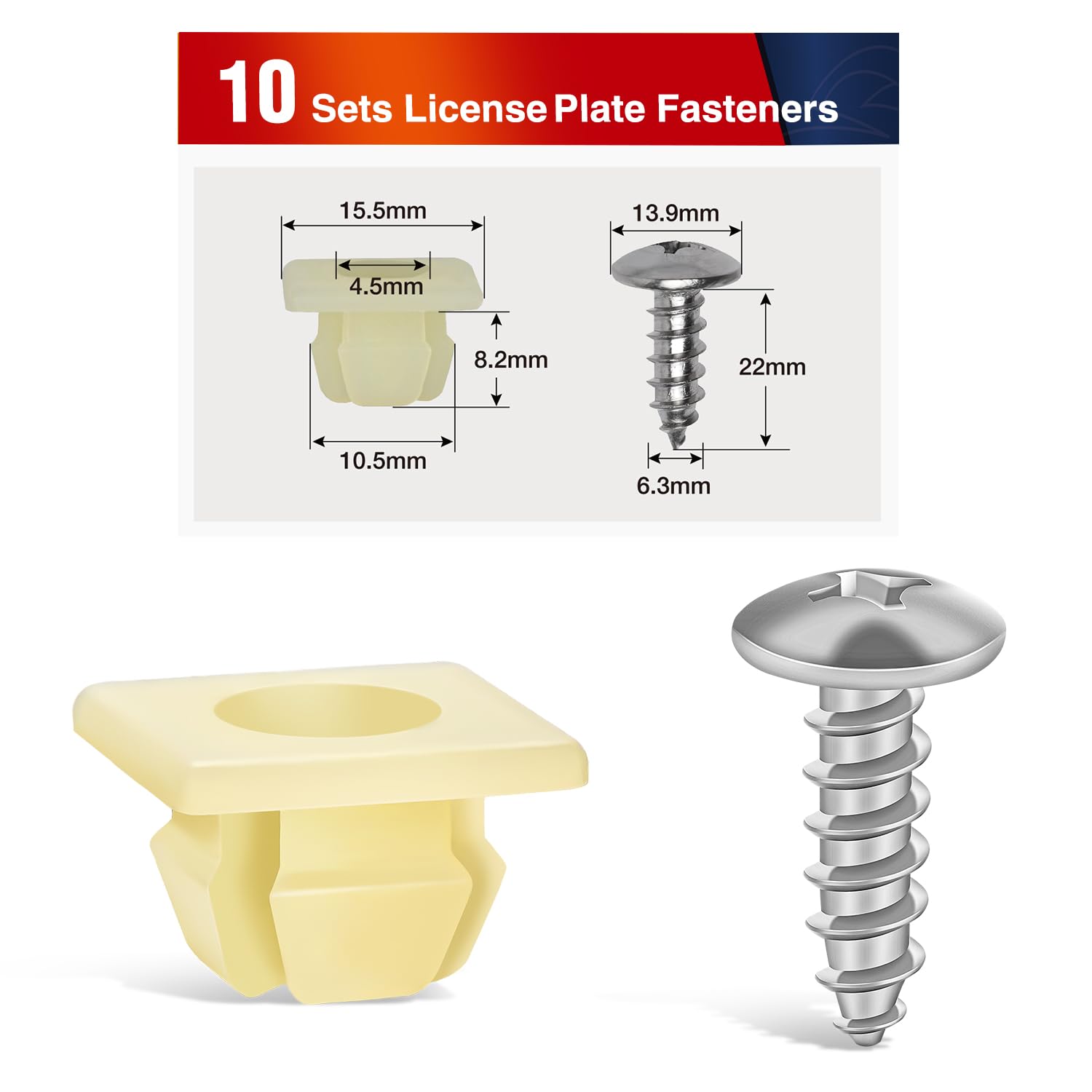 Nilight License Plate Screw Kit, Stainless Steel Screws With Nylon Nuts For Fastening Front And Back License Plates On Cars, Suv