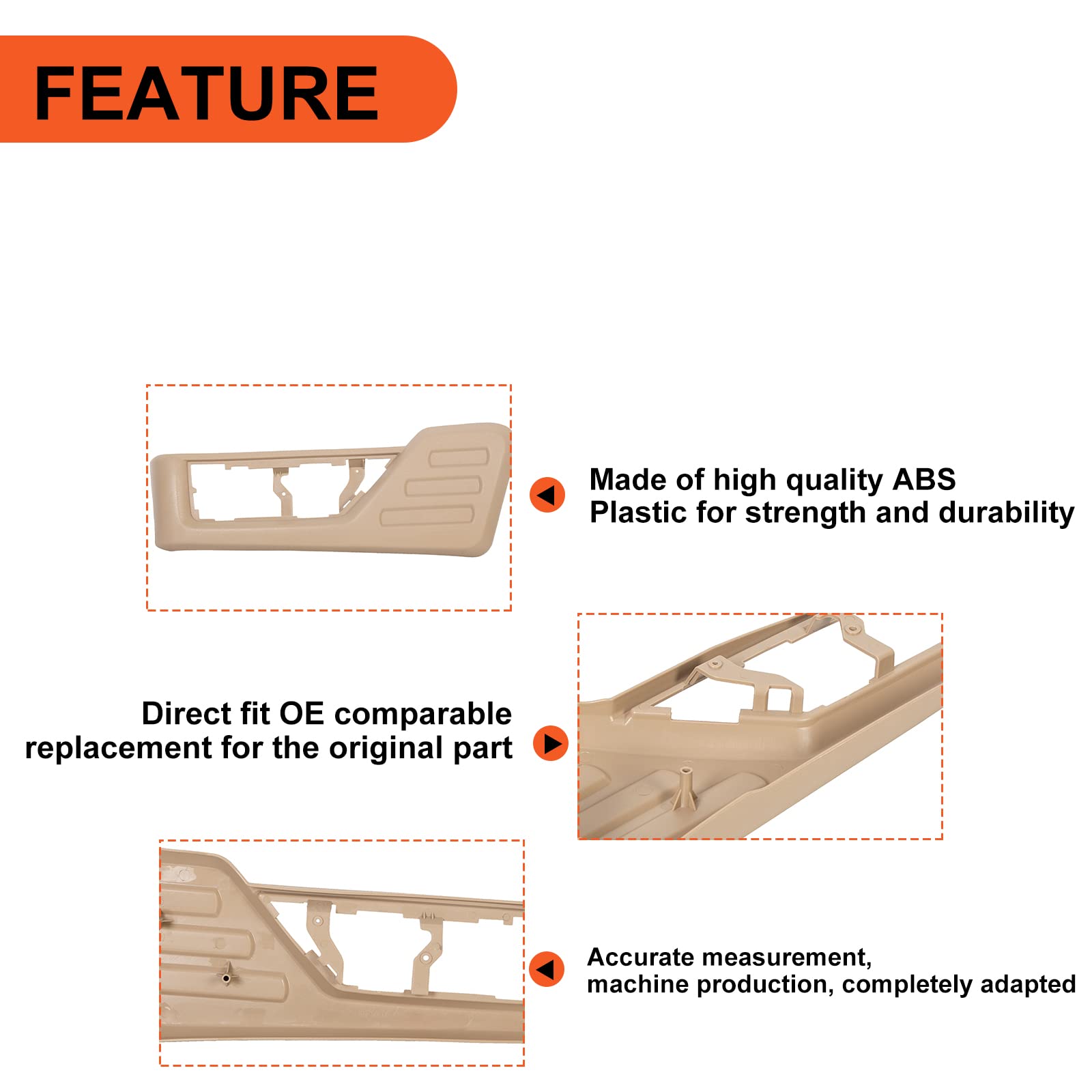ECOTRIC Tan Driver Seat Cushion Panel Trim for 2008-2010 Ford Super Duty, ABS Plastic, Replacement #8C3Z-2562187-BB
