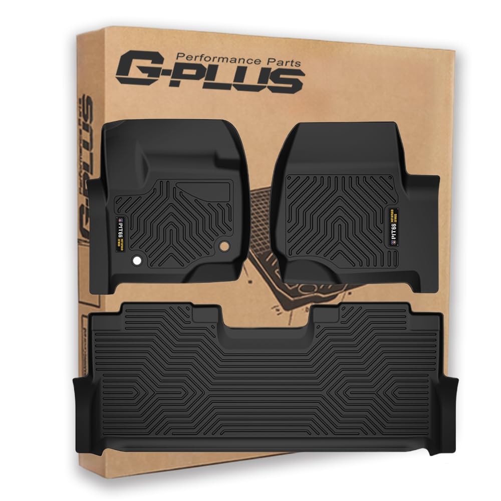 G-PLUS Floor Mats Compatible with Ford F250 2017-2024/F350 Super Duty Crew Cab TPE Cargo Liners 3 Piece,Black