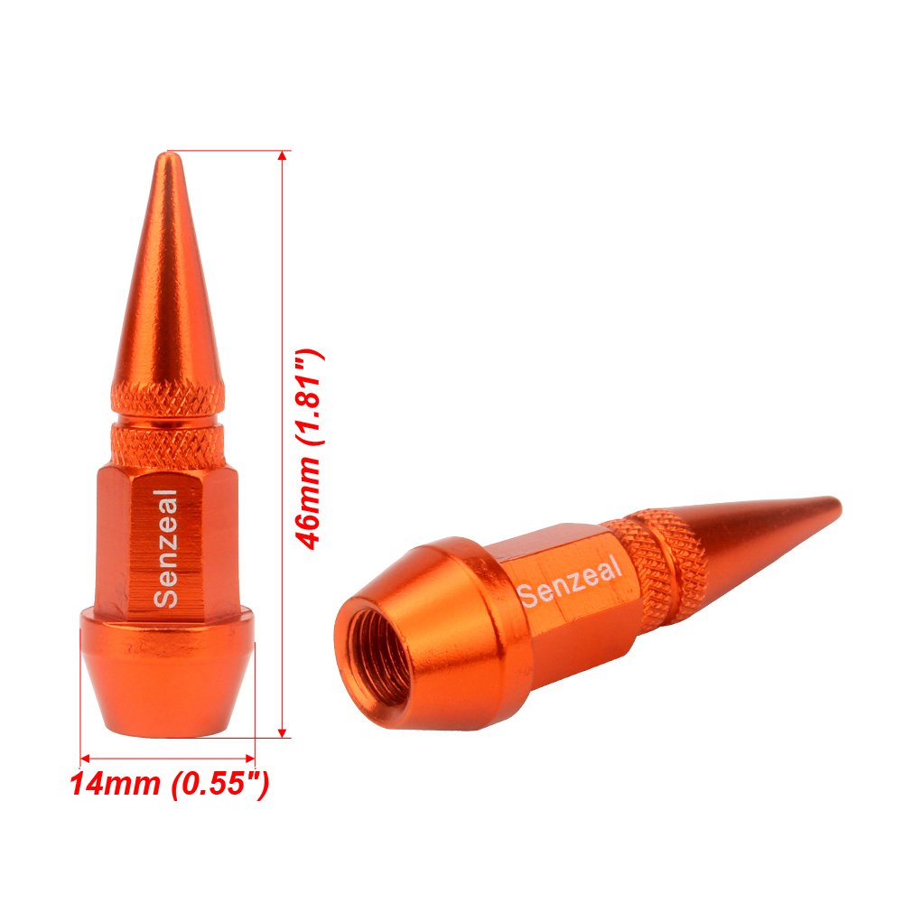 Senzeal 4X Long Impale Spike Style Polished Aluminum Valve Stem Caps Orange