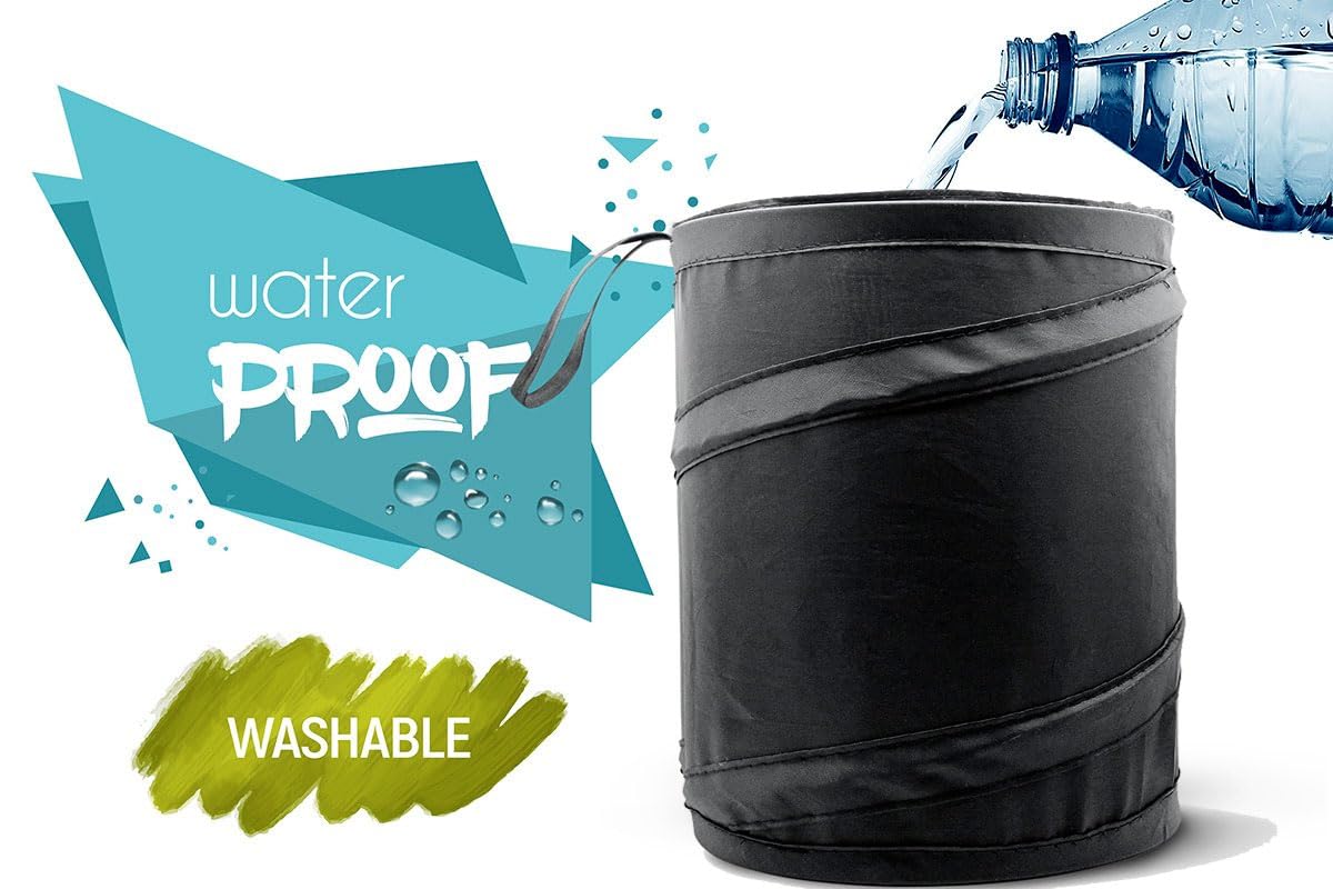 Mavoro 2 Gallon Car Trash Can - Portable Collapsible Waterproof Garbage Bin, Black Rubbish Waste Basket (1 Pack)