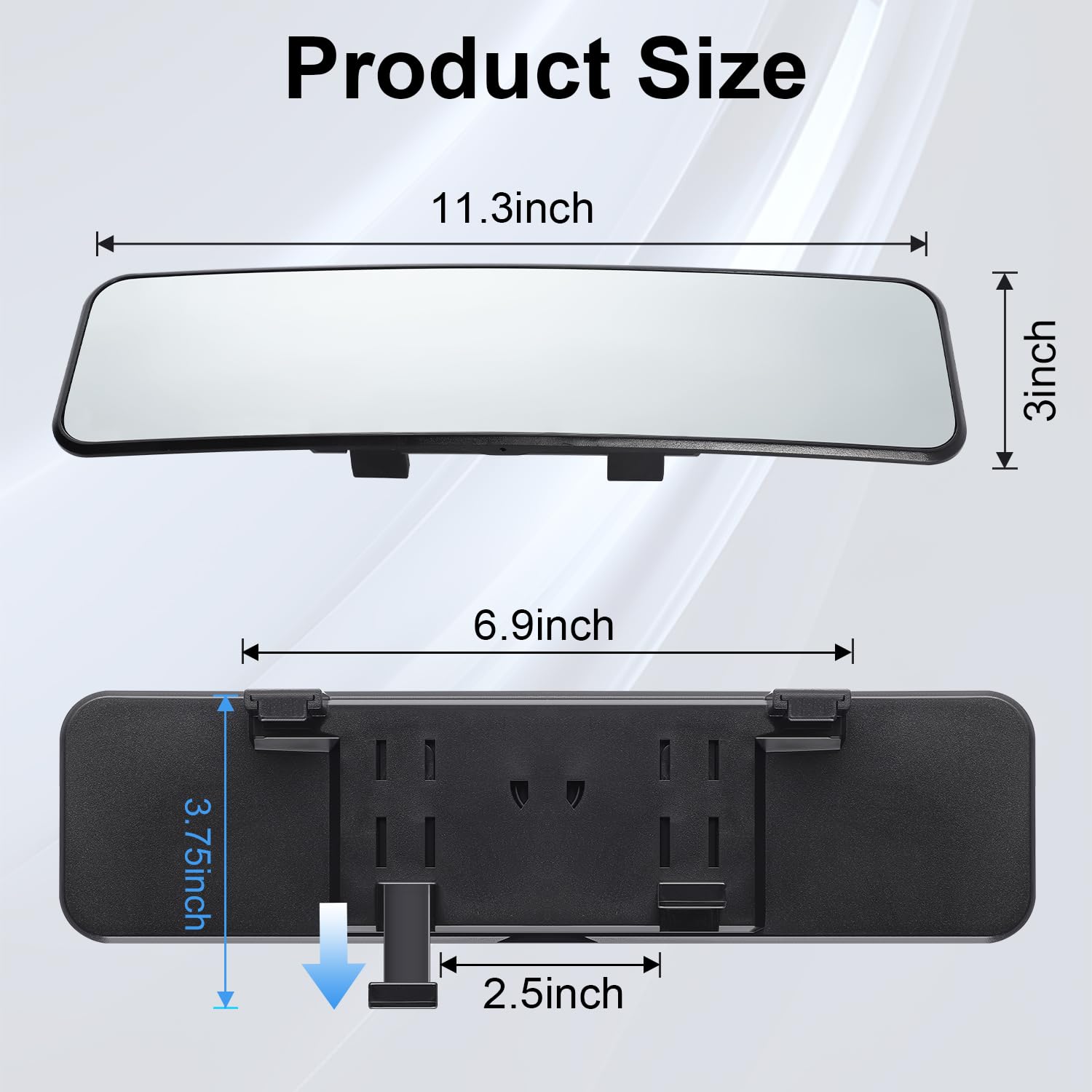 Livtee Panoramic Rear View Mirror 11.2''(285Mm), Wide Angle Convex Curve Interior Rearview Mirror Clip On Original Mirror To Eli