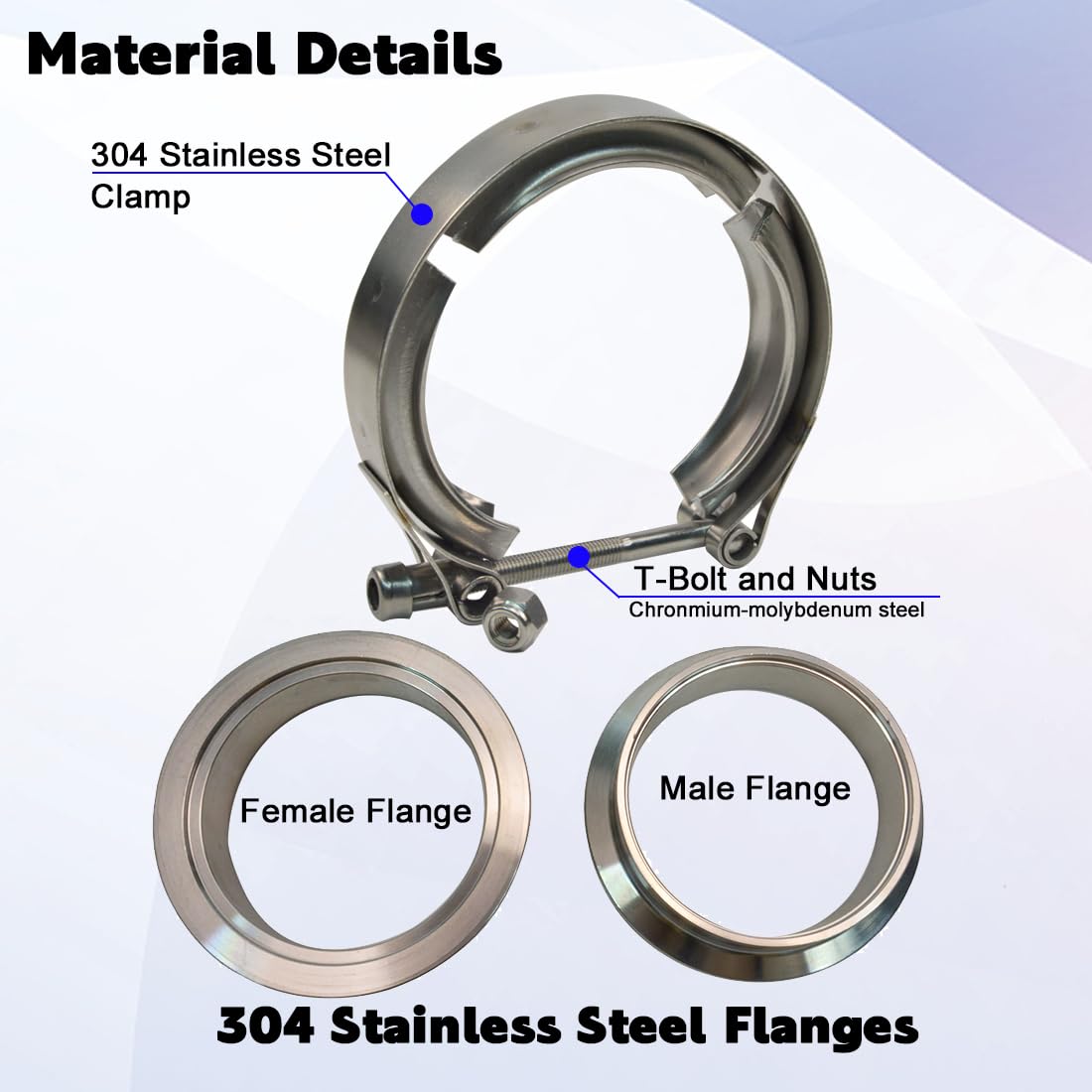 Elifecenter 4 Inch V Band Clamp w/Flanges Male Female T304 Stainless Steel