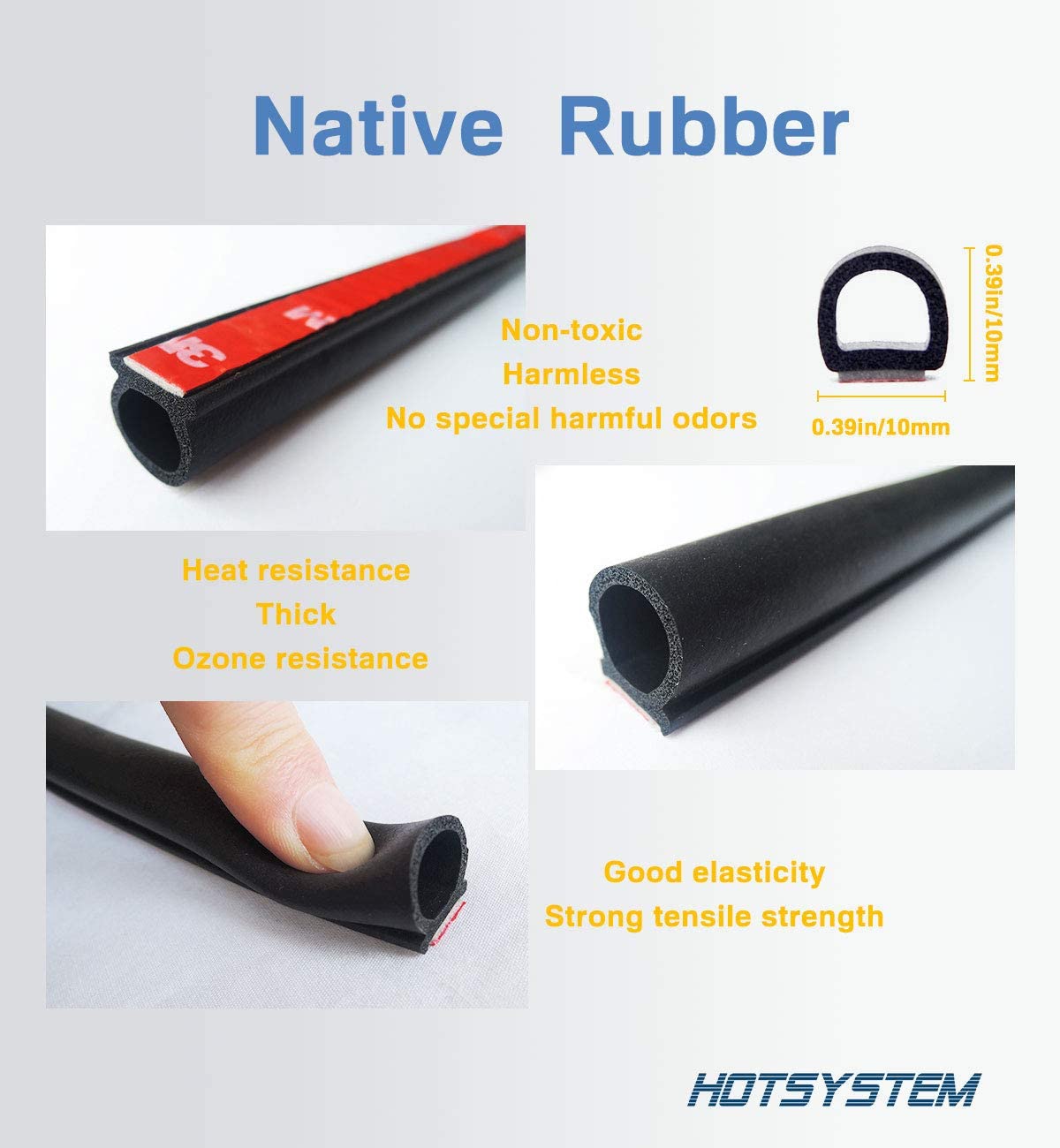 HOTSYSTEM D-Shape Door Rubber Seal Strip, 26.25ft, Black, 3M Self-Adhesive, Hollow Weatherstrip for Car Truck Motor Door Cover