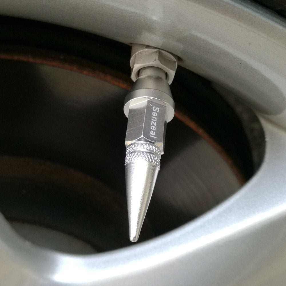 Senzeal 4X Long Impale Spike Style Polished Aluminum Air Valve Caps Silver