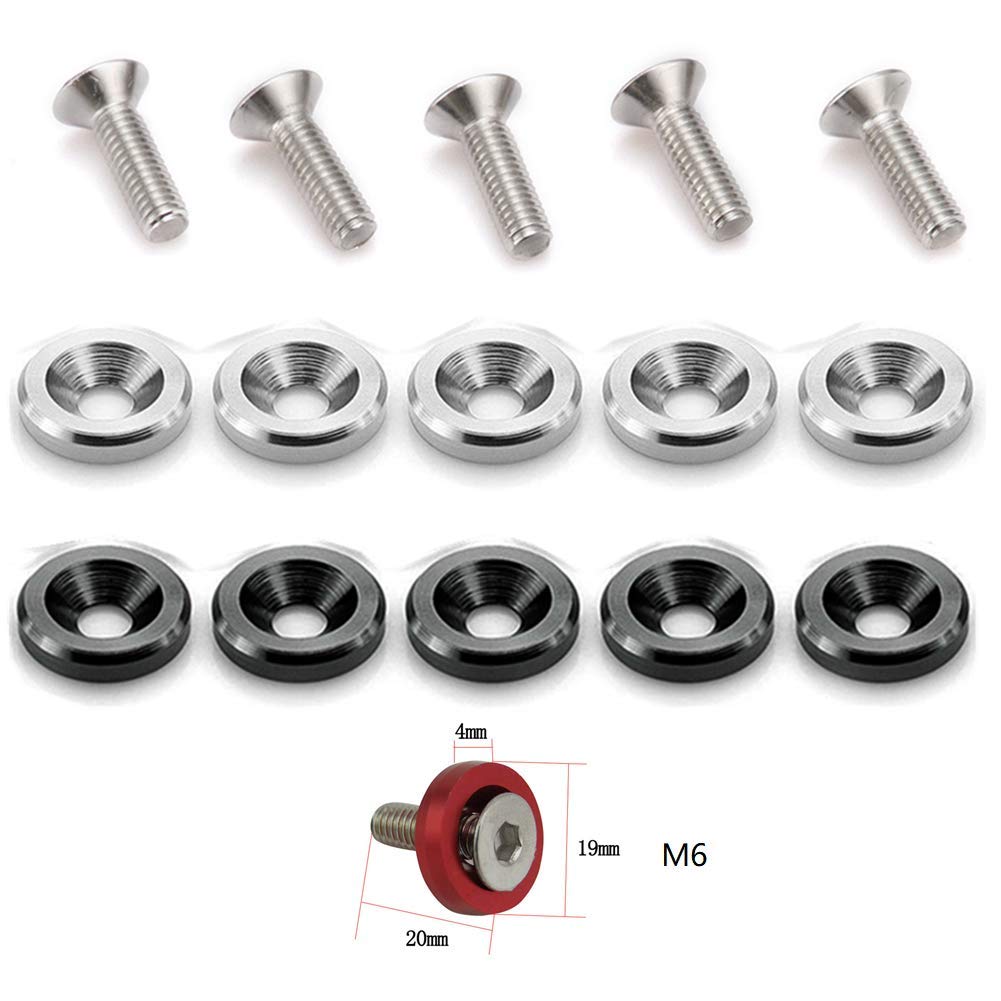 STETION 25 Pcs Fender Bumper Washer Bolt 6061 T6 Grade M6x20mm CNC Finishing Washer Engine Bay Dress Up Fastener Kit (Silver)