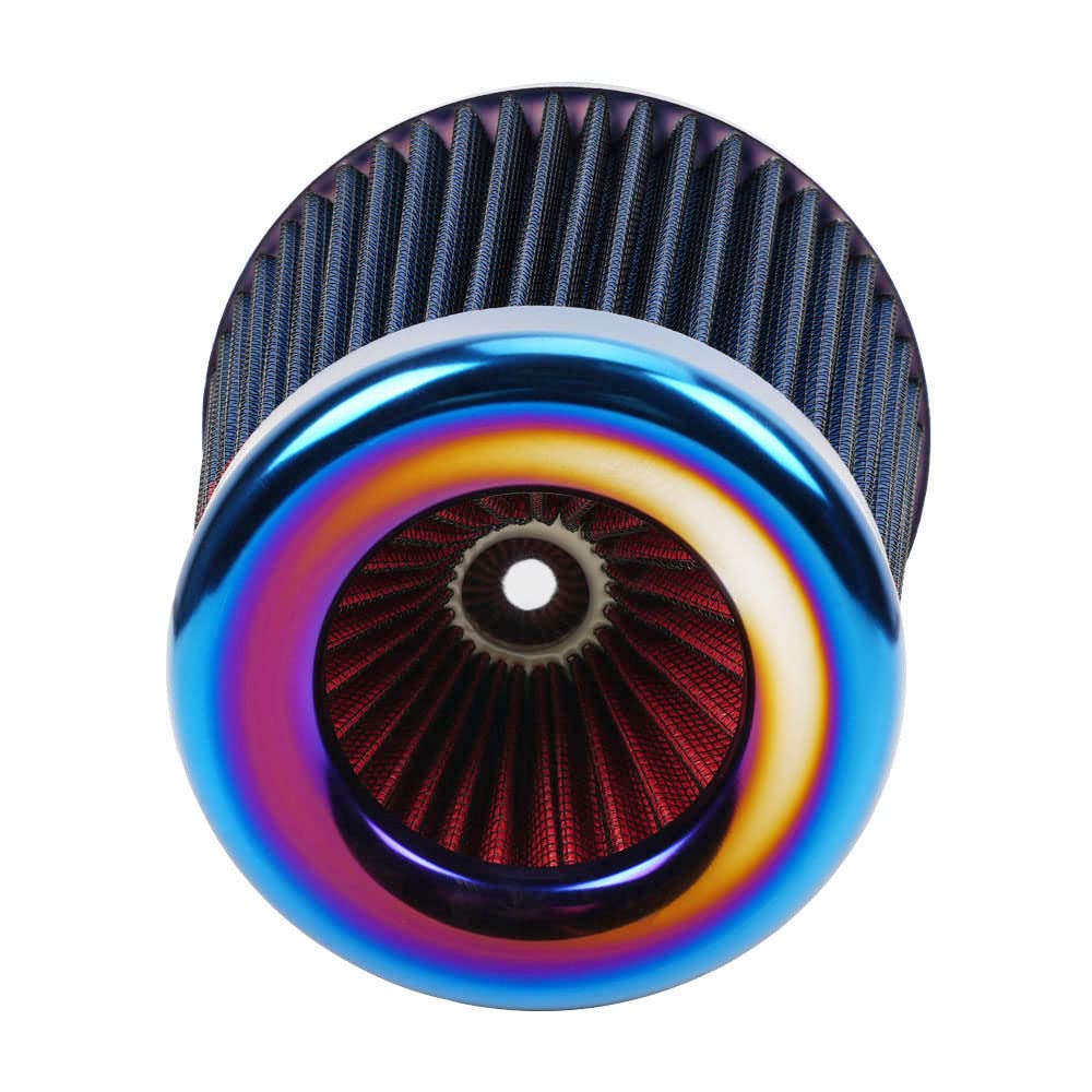 muge racing Universal Clamp-On Air Intake Filter, 3" Flange, Washable, High Performance, Blue, Model OFI074-Burn+BL