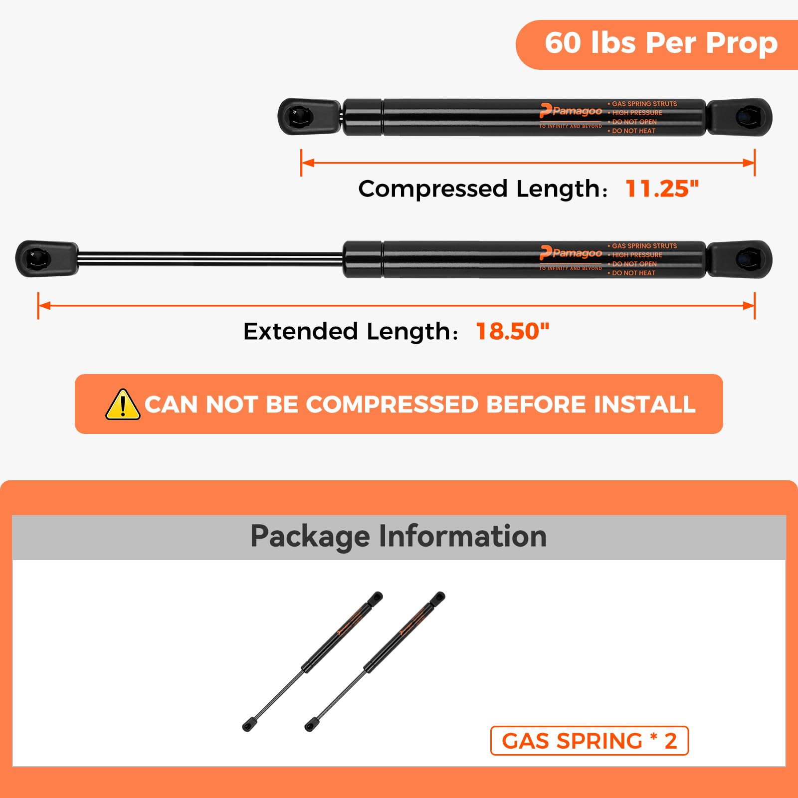 Gs5250-60 19Inch 18.5 Inch 60 Lbs Gas Strut Shocks Lift For A.R.E Leer Camper Shell Pickup Truck Cap Topper Canopy Glass Door Ha