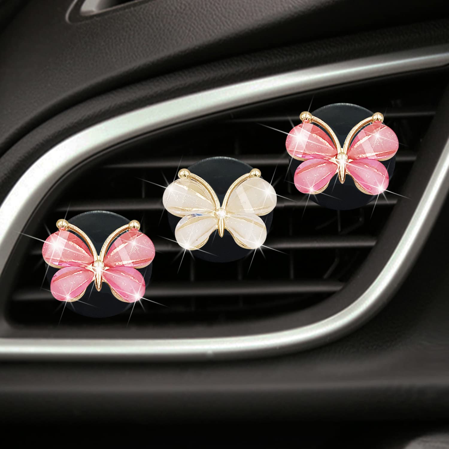 Cute Butterfly Air Vent Clips,3 Pcs Pink & White Butterfly Car Air Fresheners Vent Clips Long Lasting Car Diffuser Car Interior