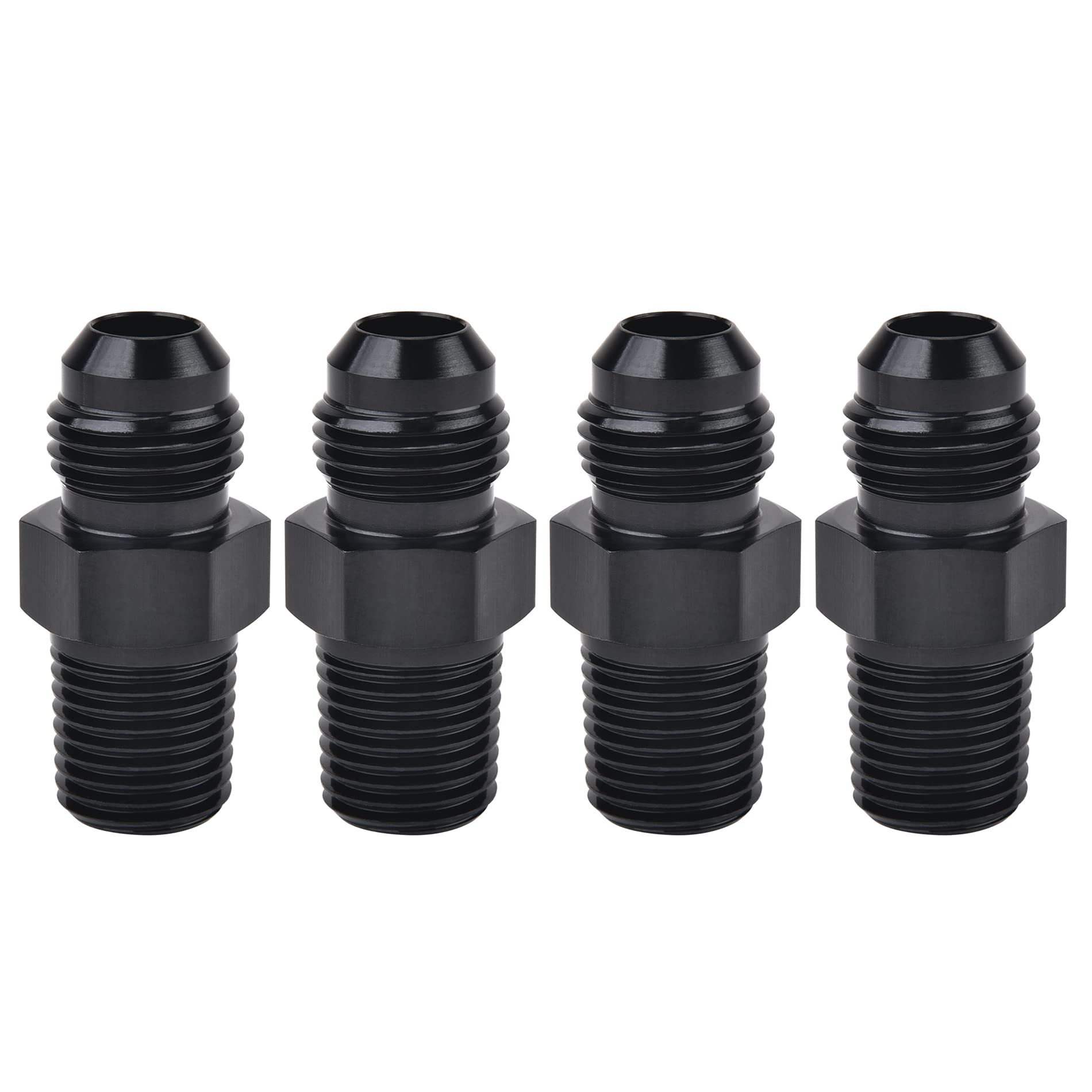 EVIL ENERGY 6AN Male Flare to 1/4'' NPT Pipe Fitting Adapter Aluminum Straight Black 4PCS