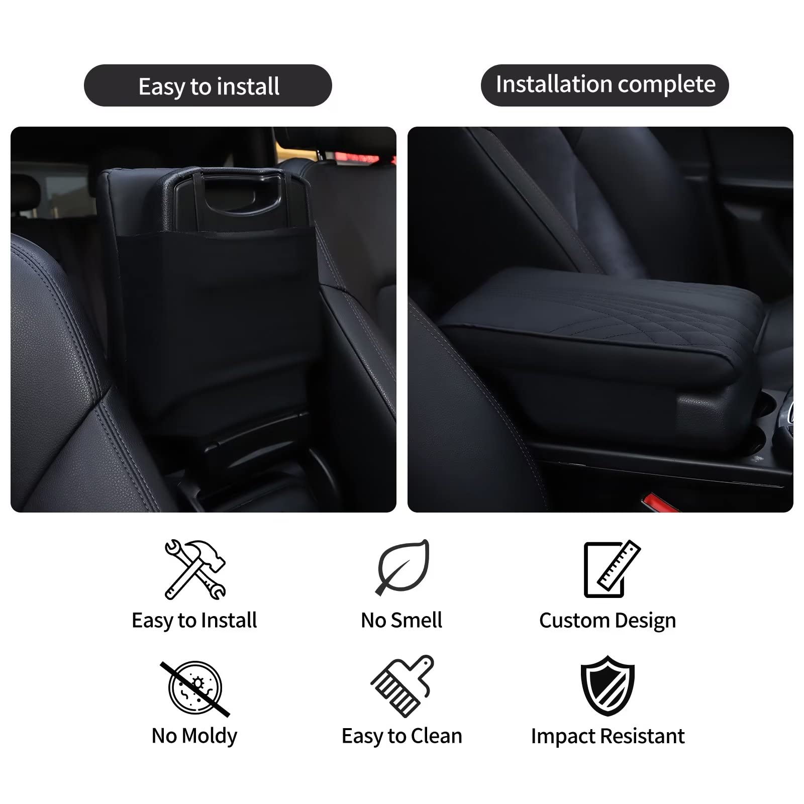 Qzhiren Car Center Console Cover-Armrest Box Mat,Memory Foam Leather Arm Rest Covering Car, Arm Rest Cushion For Suv/Truck/Vehicle(Black)