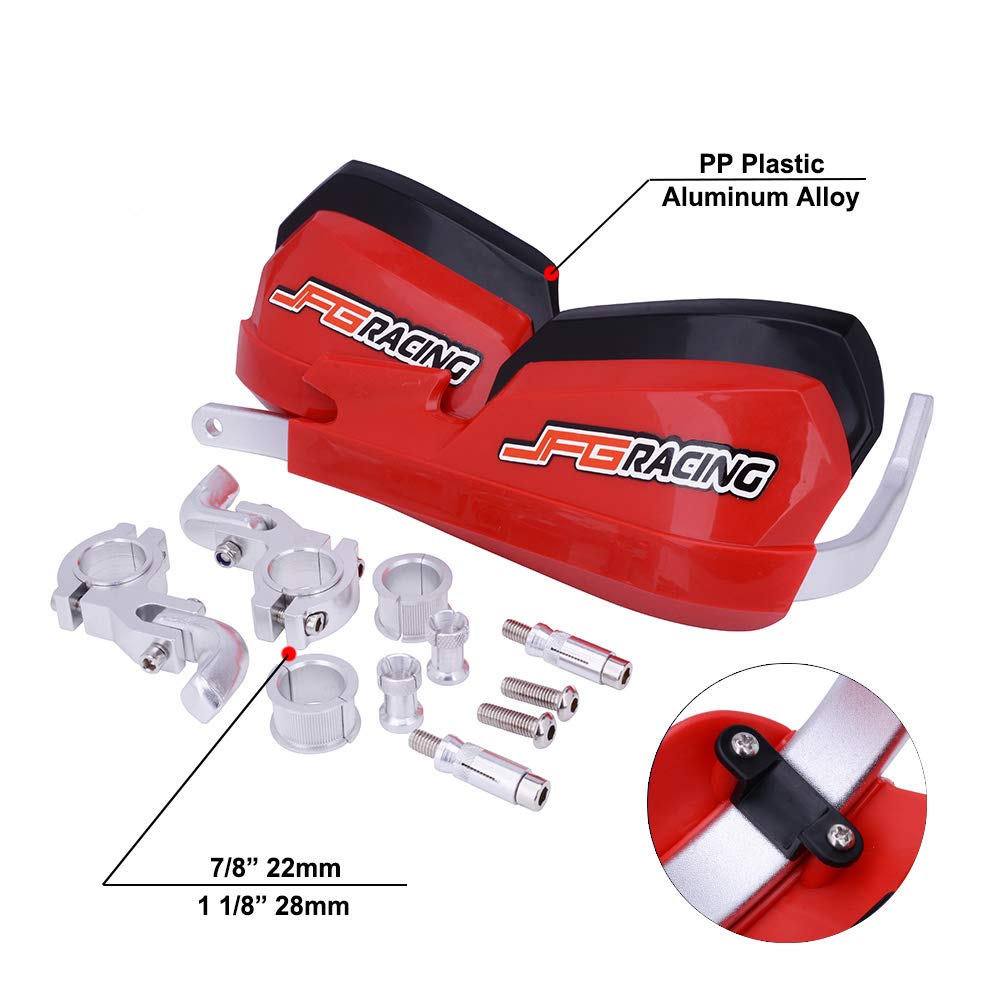 JFG RACING Handguards for Dirt Bikes - Universal 7/8in & 1 1/8in Handlebar - Red - Model Y151400542