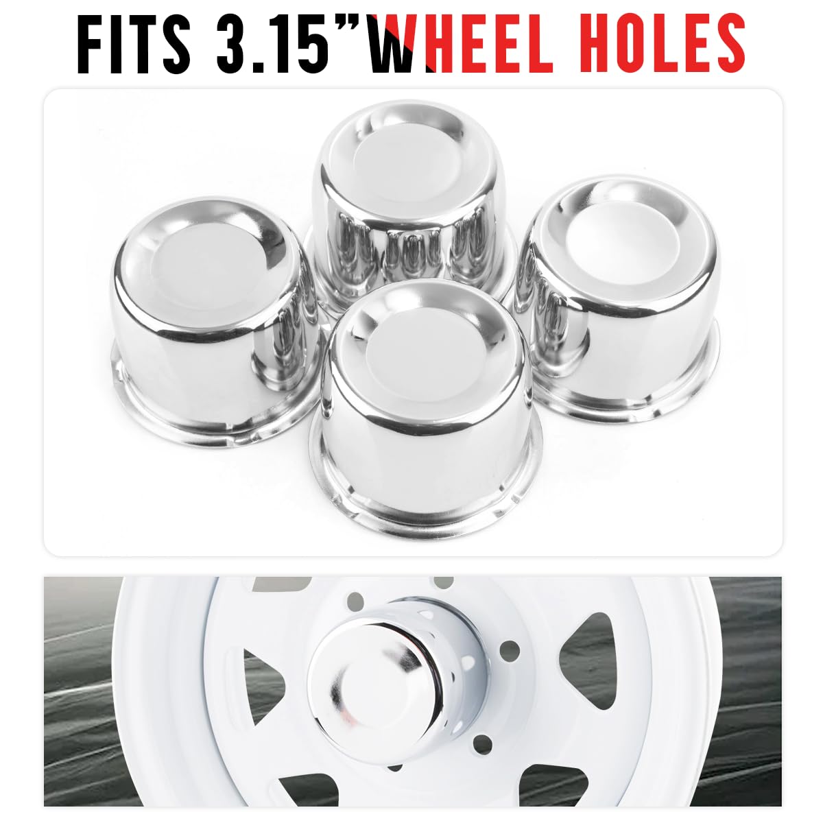 Rtrhinotuning 4Pcs 3.15'' Push Through Center Caps 80Mm Hubcaps For 3.15 In Truck Trailer Wheel Rim Center Bore, 3.15'' Hub, 2.6