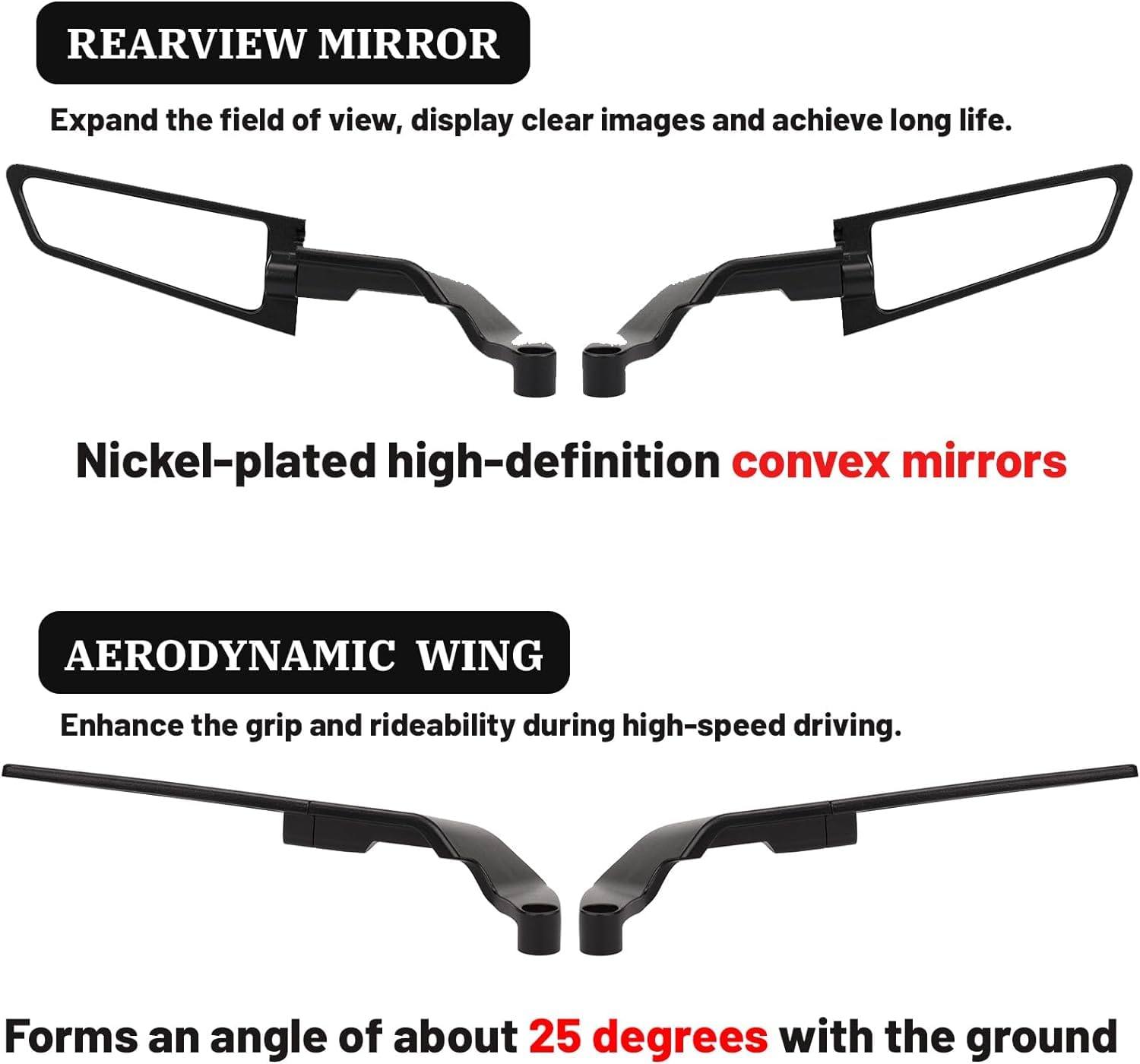 Xingwu Motorcycle Mirrors Adjustable Rotating Rear View Mirror Stealth Wind Wing Side Mirror For Z400 Z650 Z900 1290 Super Duke R Evo Abs 390 Duke Street Bike (Normal)