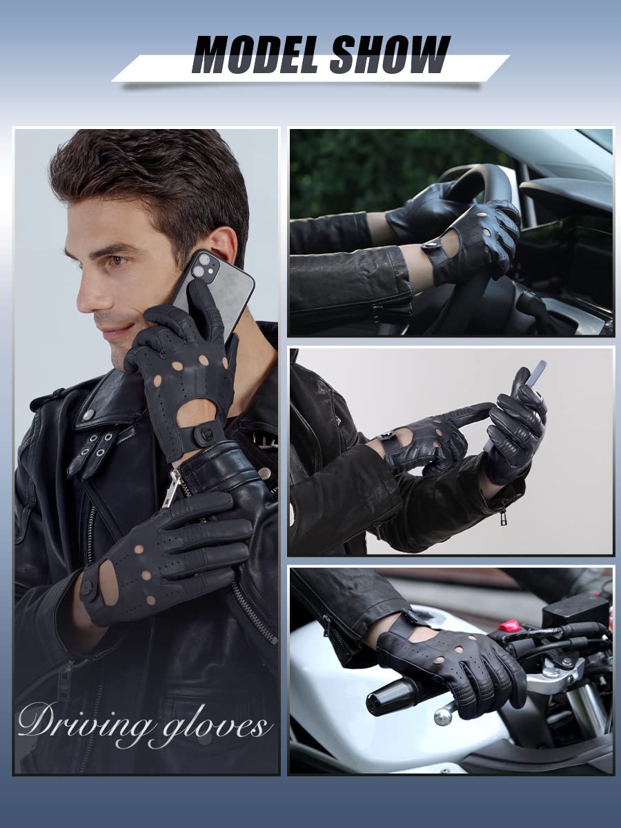 Gsg Men Genuine Leather Gloves Navy Blue Unlined Biking Touchscreen Driving Gloves X-Large,Navy Palm Hole