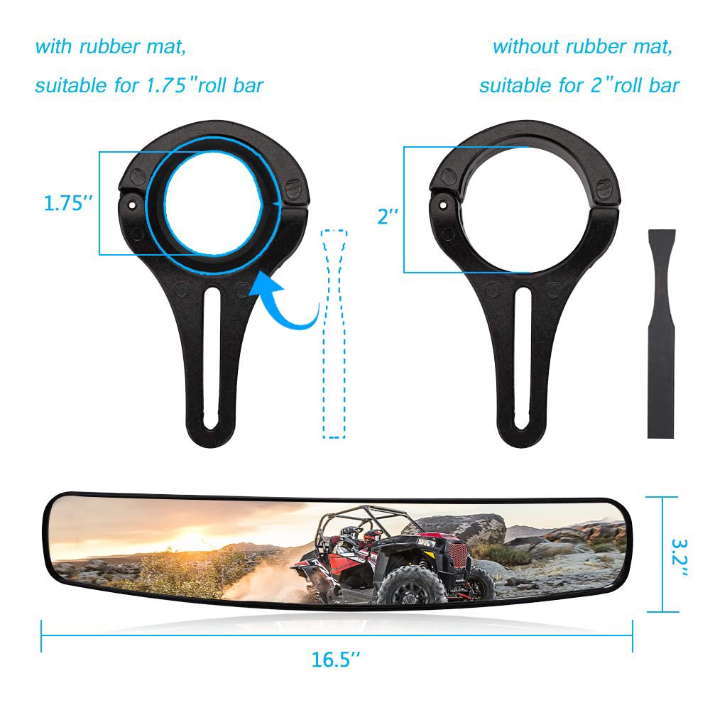 Betooll 16.5'' Wide Rear View Race Mirror Convex Mirror With 1.75''-2 Clamp For Utv Compatible With Yamaha,Polaris,Kawasaki Mule