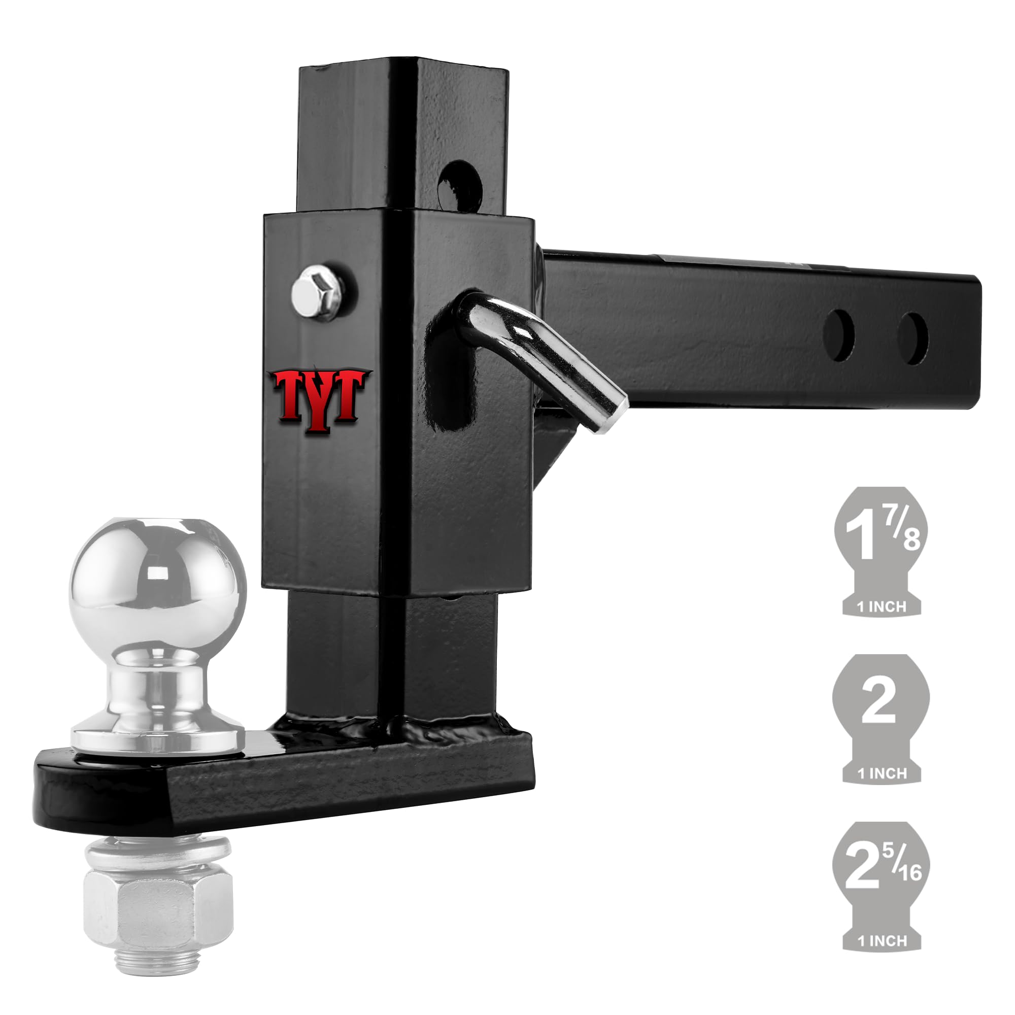 TYT Adjustable Trailer Hitch Ball Mount, 7500 lbs, 2-Inch Receiver, 5-1/2" Rise & 6-7/8" Drop, Alloy Steel, Black