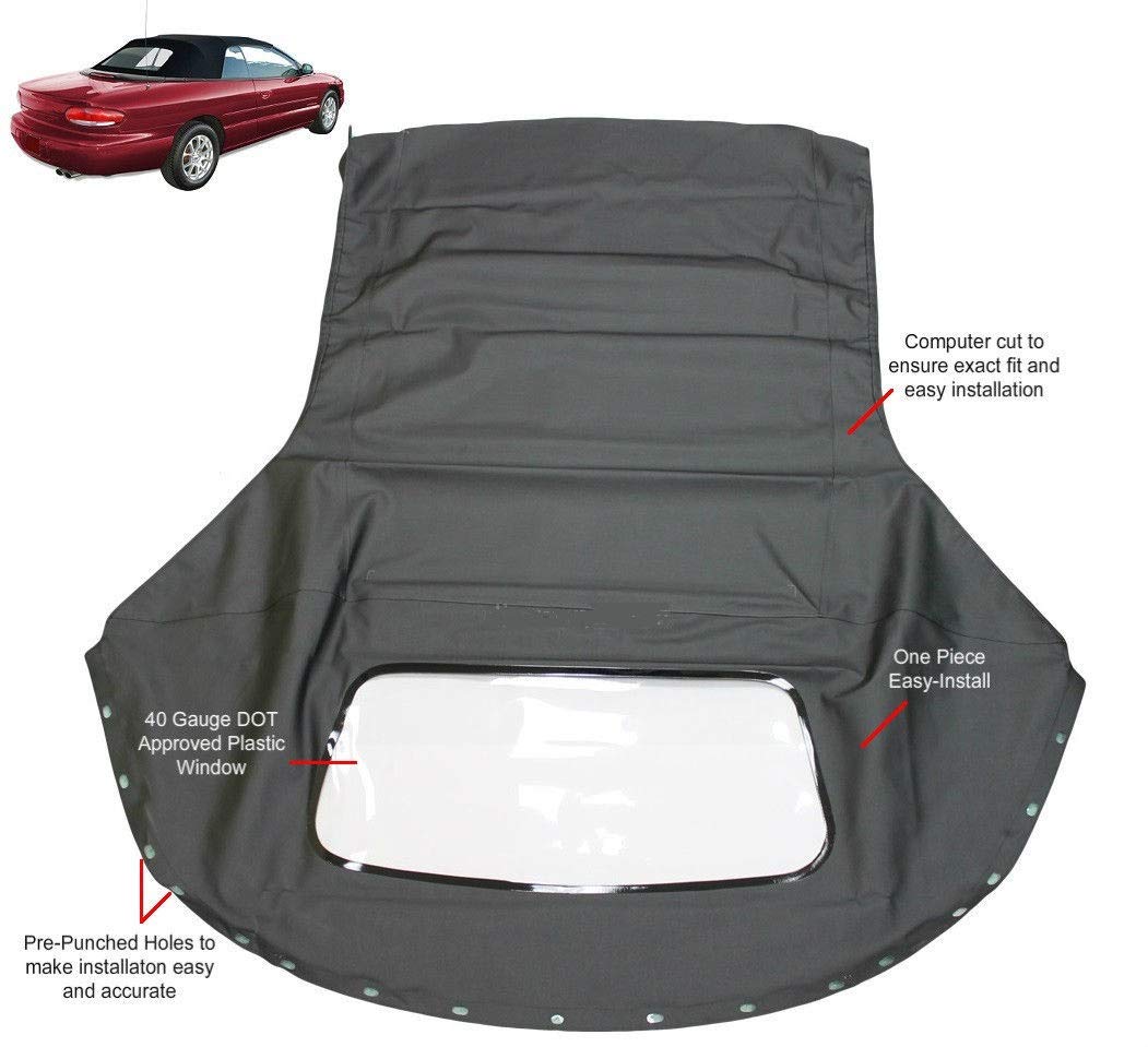 AutoBerry Convertible Top for Chrysler Sebring 1996-2006, Black Sailcloth with Plastic Window, Easy Install