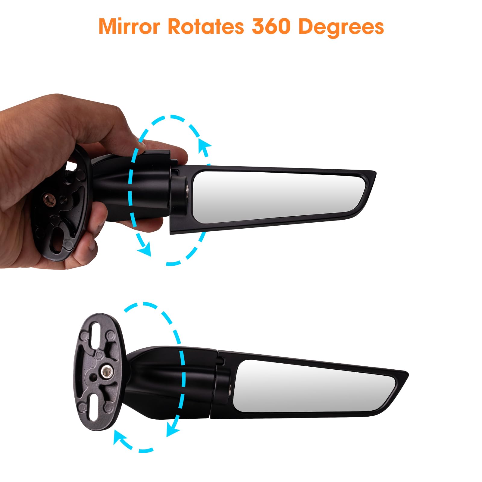 Lwlusup 360° Rotating Racing Motorcycle Rear View Mirrors, Aluminum, Black, Model RMRM, Compatible with Honda, Kawasaki, Suzuki, Yamaha, Ducati