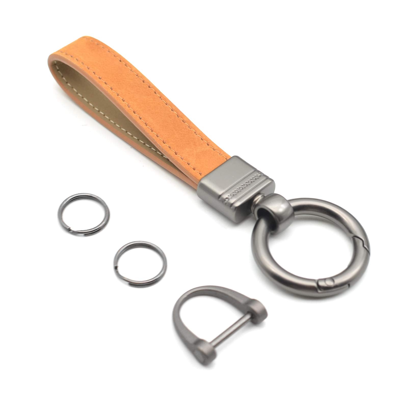 INFIPAR Car Fob Key Chain Genuine Leather Keychains Holder for Men and Women, 360 Degree Rotatable, with Anti-Lost D-Ring, Circl