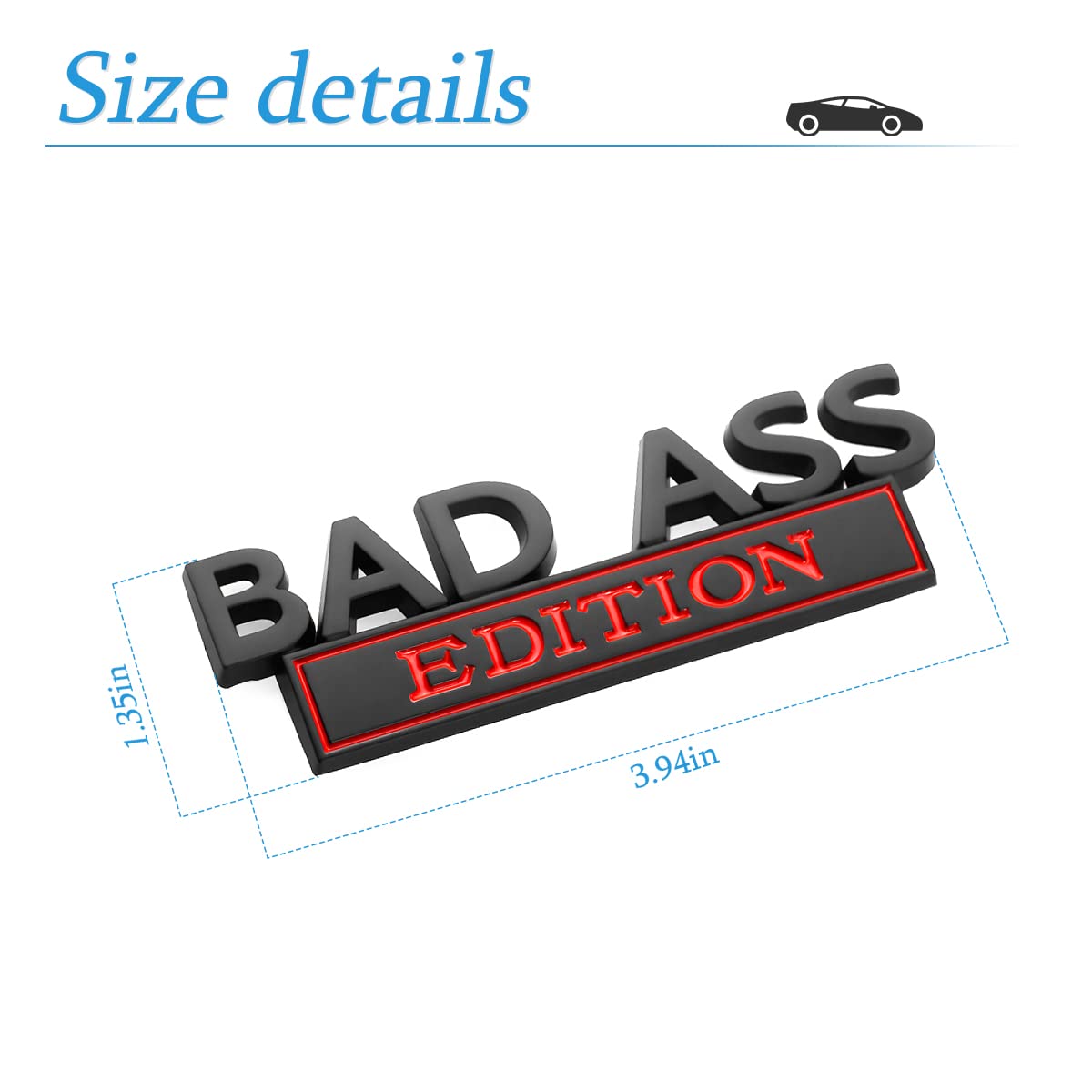 AUCELI Car Bad Ass Edition Emblem - 3D Fender Badge Decal, Black/Red Zinc Auto Accessory for Tailgate, Grille, Hood, Trunk