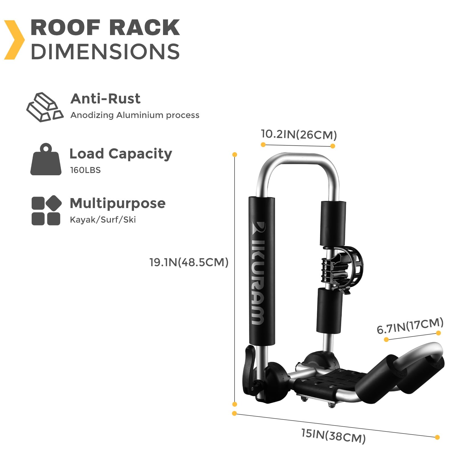 Ikuram R Kayak/Surf/Ski Roof Carrier Rack Of J-Style Folding Universal Field & Stream 3-In-1 Multifunction For Canoe, Sup, Kayak