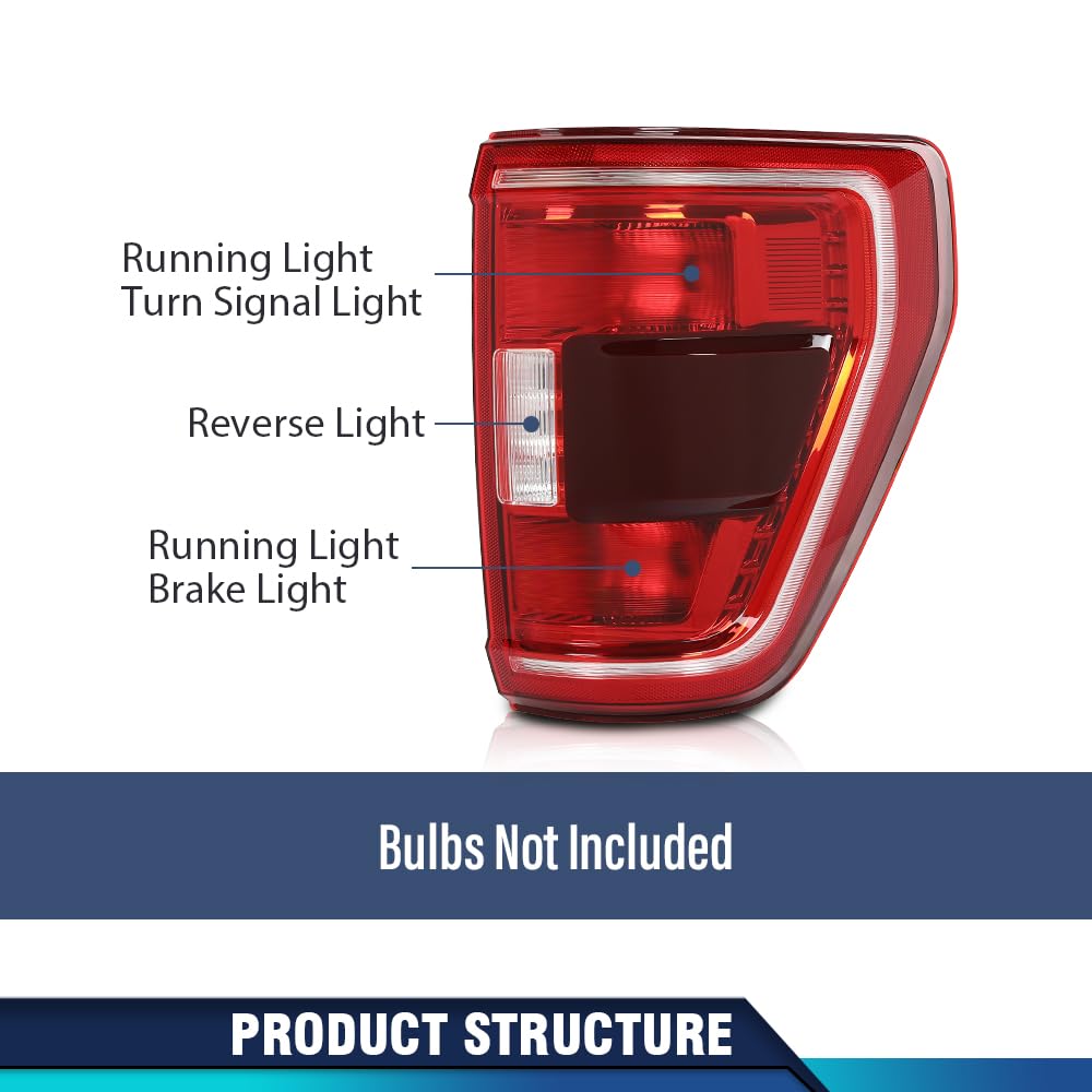 PIT66 LED Tail Lights Pair for 2021-2023 Ford F150, Driver & Passenger Side, Red Lens, Compatible with Incandescent & Blind Spot Models