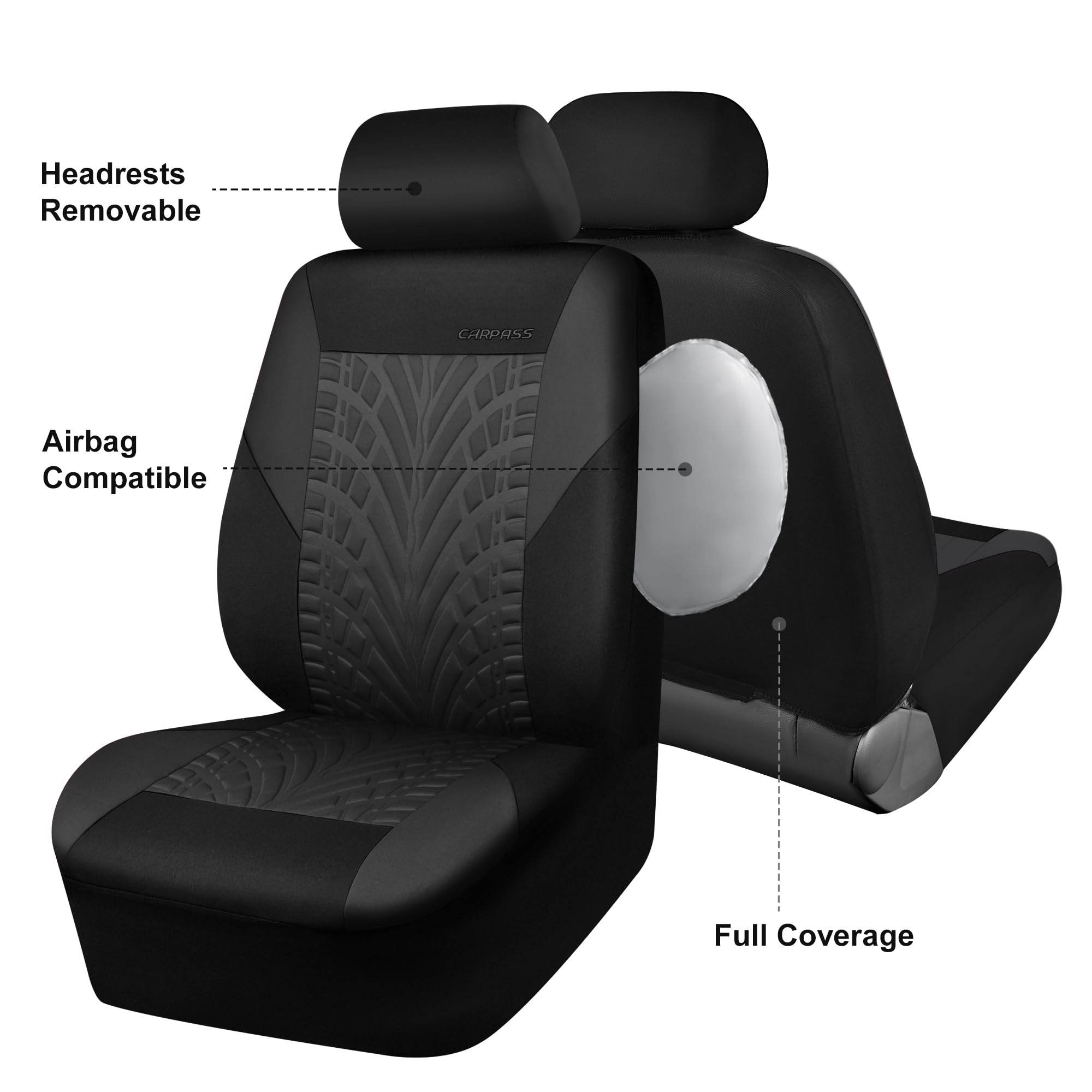Car Pass Emboss Tyre Front Seat Covers, Universal Fit Elastic Breath Premium Cloth Seat Covers Front Seats Only For Truck Suv Se