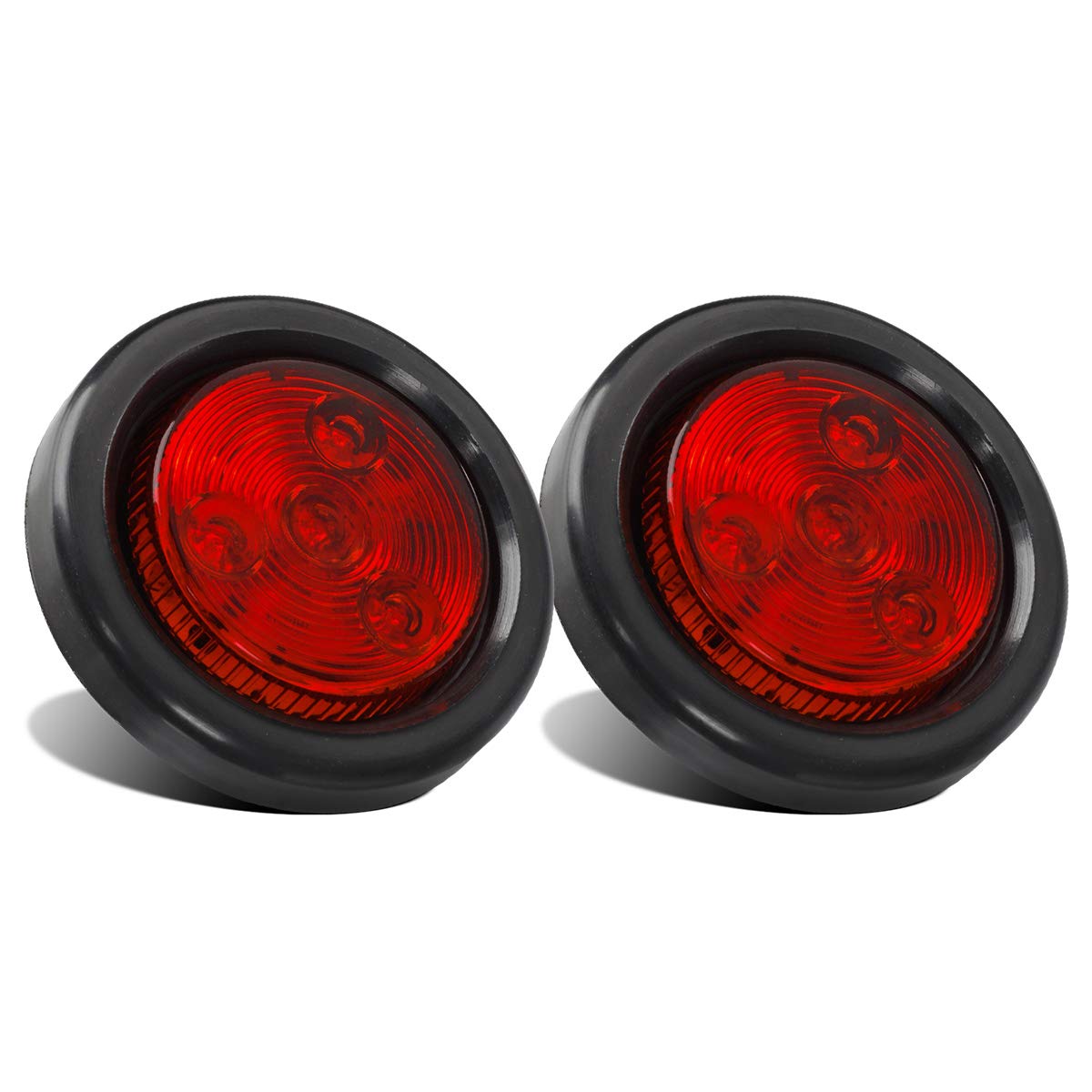 Partsam 2pcs Red Led Trailer 2 Round w/Plug & Grommet Kits, Marker, Flush Mount, Sealed 2 Round Led Marker Lights for RV Trucks