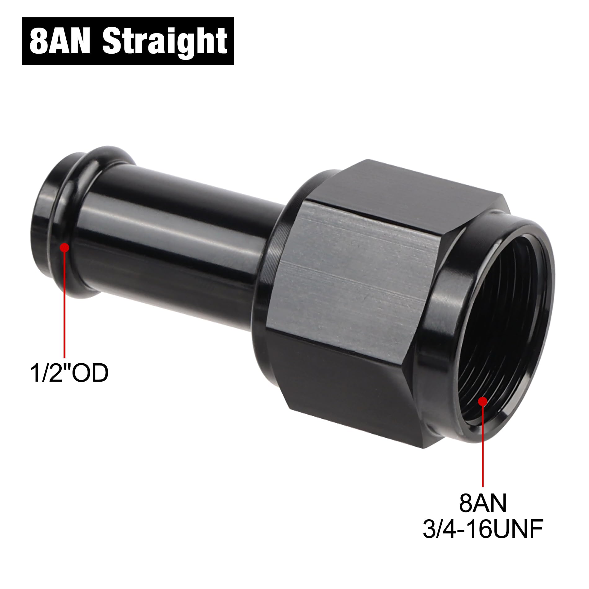 EVIL ENERGY 8AN Female to 1/2" Barb Hose Fitting, Aluminum, Straight Swivel, Model EV01757S4BK-2, 2PCS