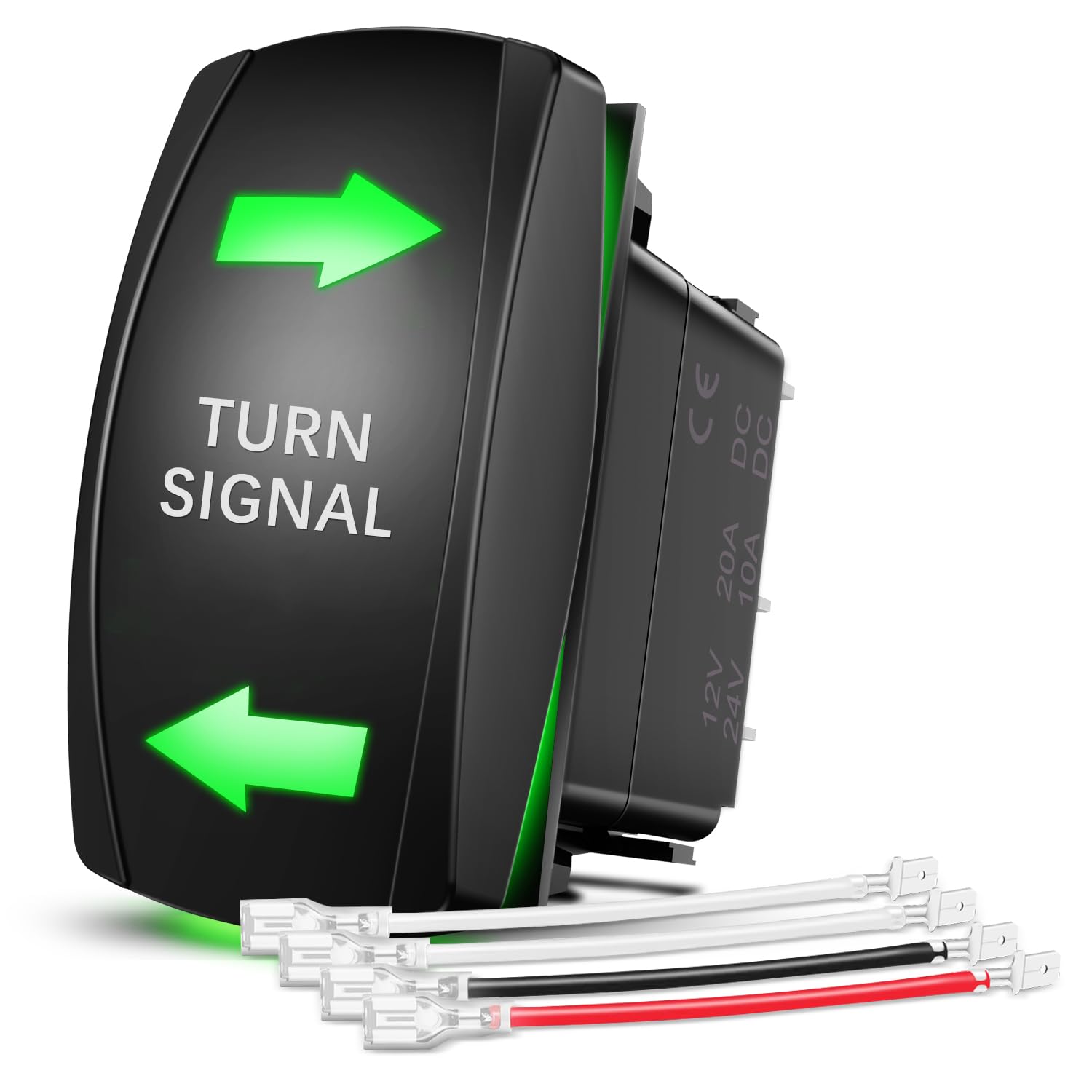 Nilight Turn Signal Switch Green 4Pin On Off On Rocker Switch Laser Etched Spdt Toggle Switches 12V 20A 24V 10A Jumper Wires For