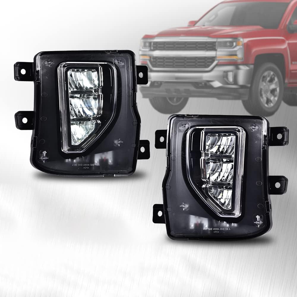 ALLGOOD LED Fog Lights w/Bulbs, Compatible with Chevy Silverado 1500 Pickup 2016-2018, Front Bumper Driving Fog Lights Lamps Cle