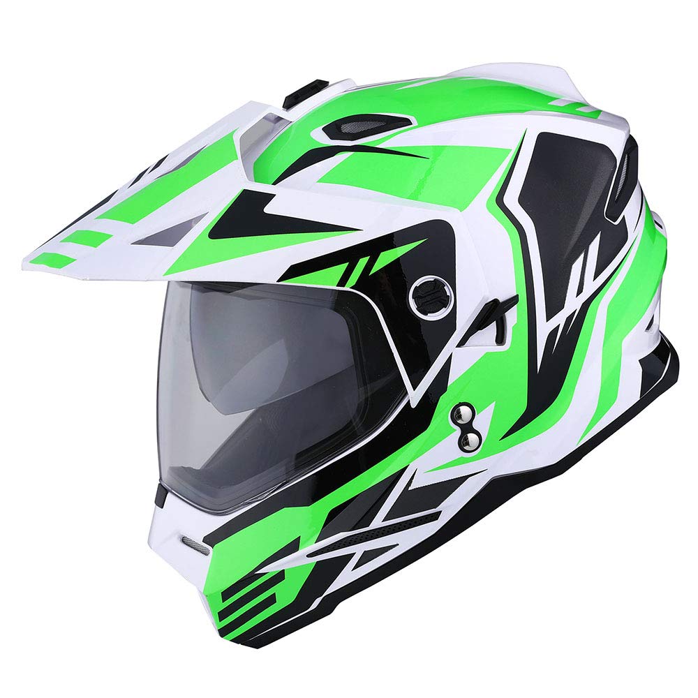 1Storm Dual Sport Motorcycle Motocross Off Road Full Face Helmet Dual Visor Storm Force Green, Size Medium