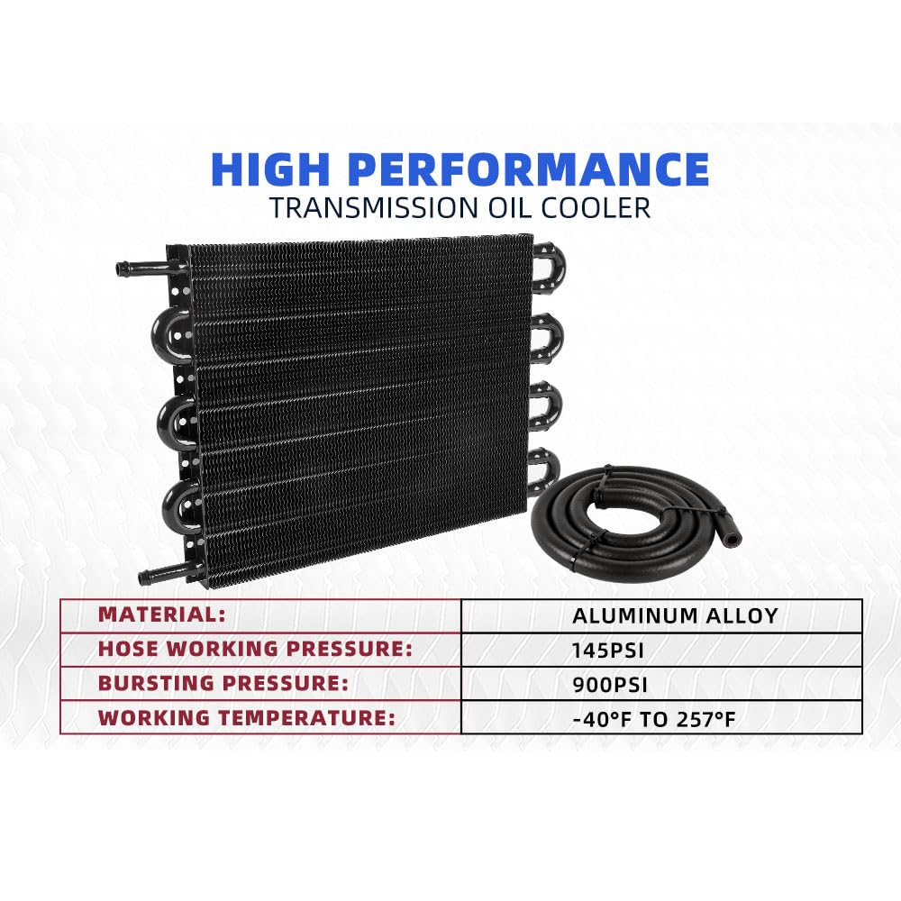 Bartoo Universal 5/16'' Transmission Oil Cooler Kit, Aluminium Alloy 8 Pass Tube And Fin Oil Cooler Kit (Black)